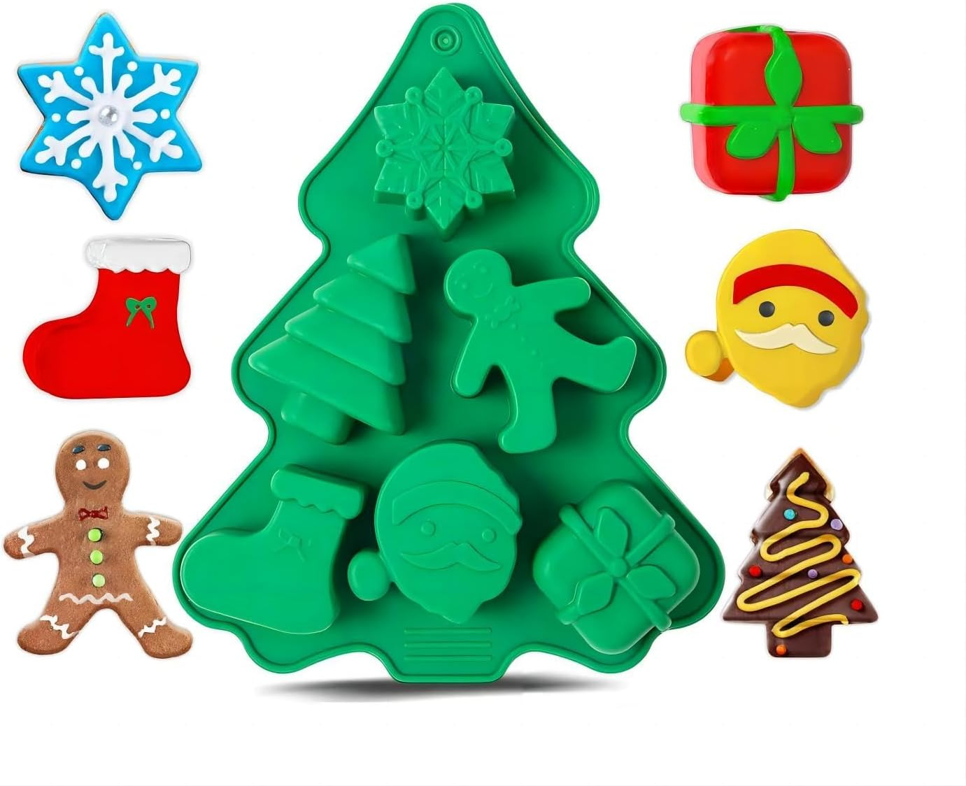 Christmas Silicone Moulds for Baking, Non-Stick Christmas Moulds Set with Christmas Tree, Santa Claus, Gingerbread Man, Snowflake Shapes for Chocolate, Candy, Fondant, Soap,Jelly and Candles image number 2
