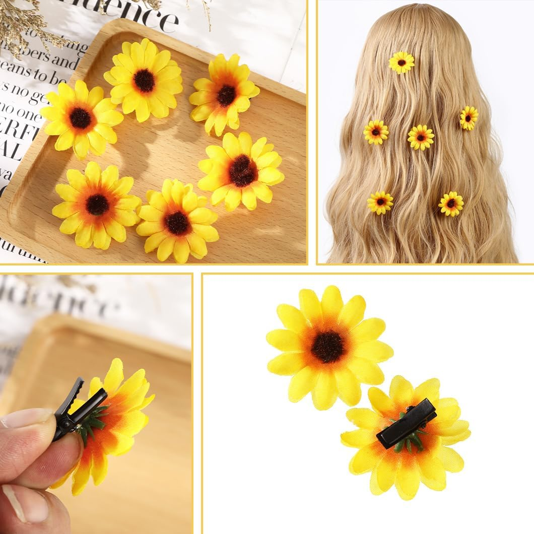 Youery Flower Headband, Sunflower Hair Accessories, Sunflower Headband with 6 Hair Clips, Goose Flowers, Flower Headpiece for Wedding, Beach, Travel, Party image number 1