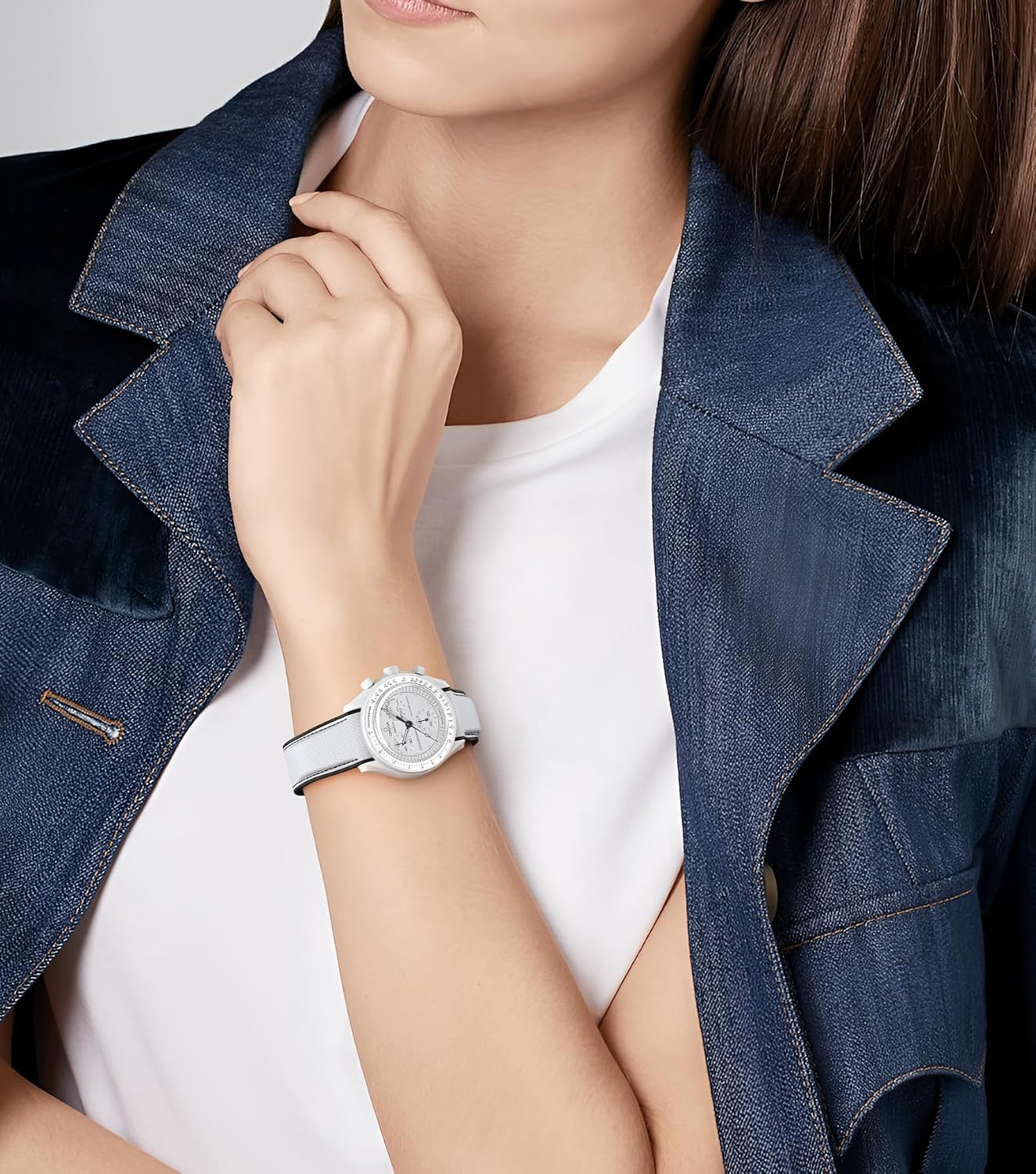 REBANDACE Strap for Omega X Swatch Moonswatch Watch 20Mm,Folding Buckle Strap Compatible Omega Swatch Moonswatch Speedmaster,Curved No Gap Replacement Strap Fo Swatch Omega Men Women - Black image number 4