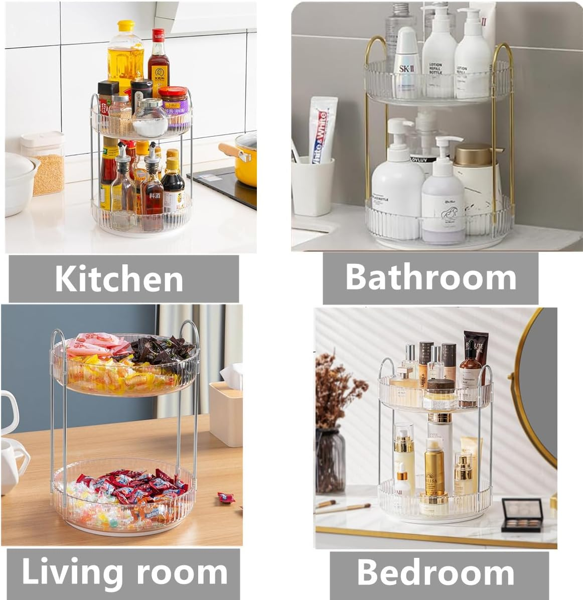 360&deg;Rotating Bathroom Counter Organizer 2 Tier Cosmetic Storage Box Perfume Organizer Fits Cosmetic Vintage Storage for Bathroom Dresser Perfume, Lipsticks, Makeup Brushes, Clear image number 2