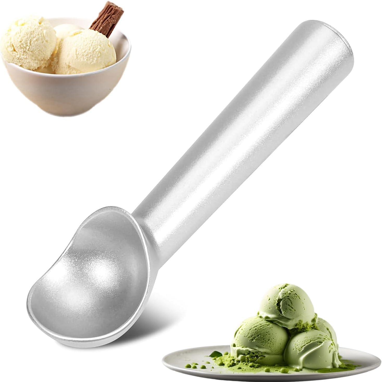 Ice Cream Scoop, 7 Inches Nonstick Anti-Freeze One Piece Aluminum Scooper Spoon, Durable, Lightweight, Perfect for Frozen Desserts, for Gelato, Cookie Dough, Sorbet, Almond image number 4