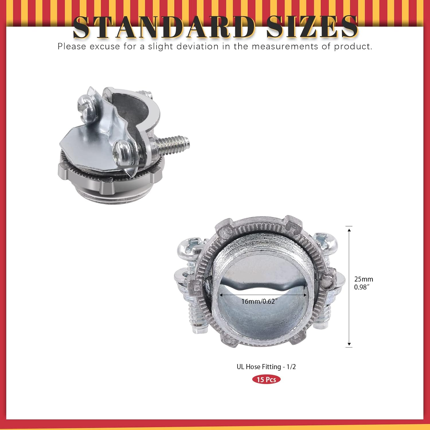 Hilitchi 15Pcs 1/2" Clamp Type Cable Connectors Assortment Kit, Clamp Type Connector Fittings Most Junction Box Cable Connector for Metallic Conduit Protect Cables image number 5