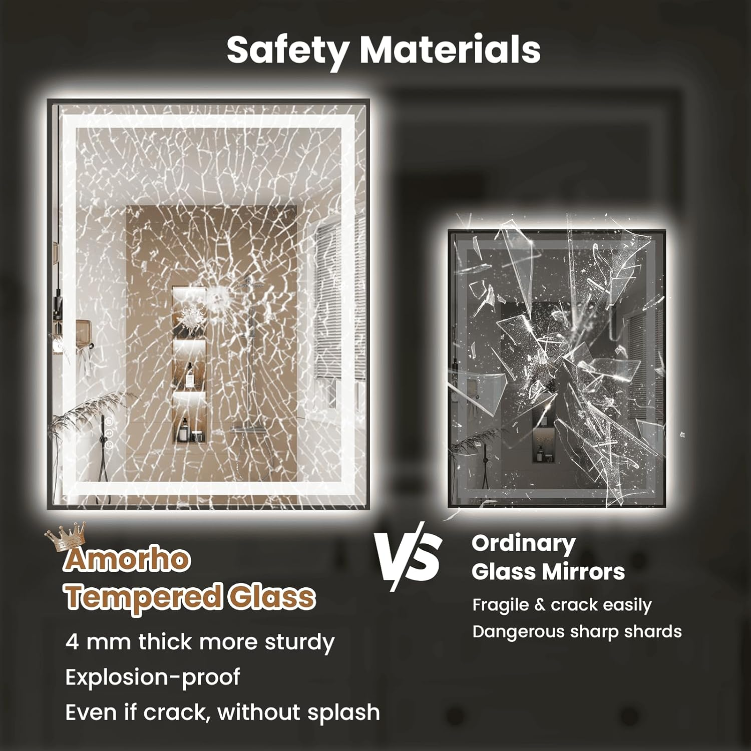 Amorho LED Bathroom Mirror 139X90 CM with Black Frame, Front Light and Backlit, Stepless Dimmable, Anti-Fog, Shatter-Proof, Memory, 3 Color Lighting, LED Wall-Mounted Mirror(Horizontal/Vertical) image number 4