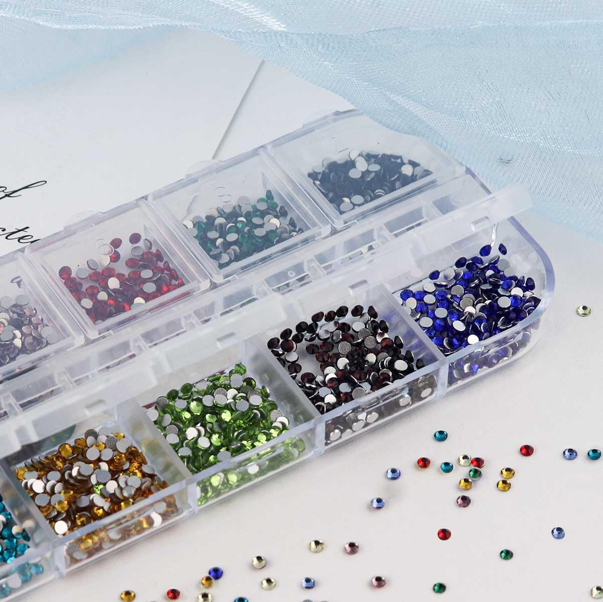 2400 Pieces Flat Back Rhinestones Colorful round Glass Gems for Nail Art & Face Makeup Flatback Crystal Rhinestone for Crafts DIY Clothes Shoes Bags Manicure Diamond Art (12 Colors) image number 5