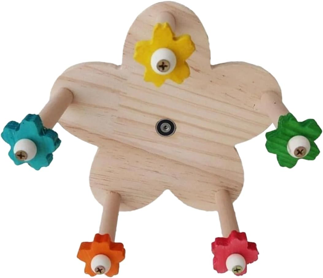 AIMALL Rotatable Ferris Wheel Parrot Toy &ndash; 7.87In Solid Wood Bird Turntable with Bearing, Cage-Mount Chewing Station for Small and Medium Birds Play Enrichment