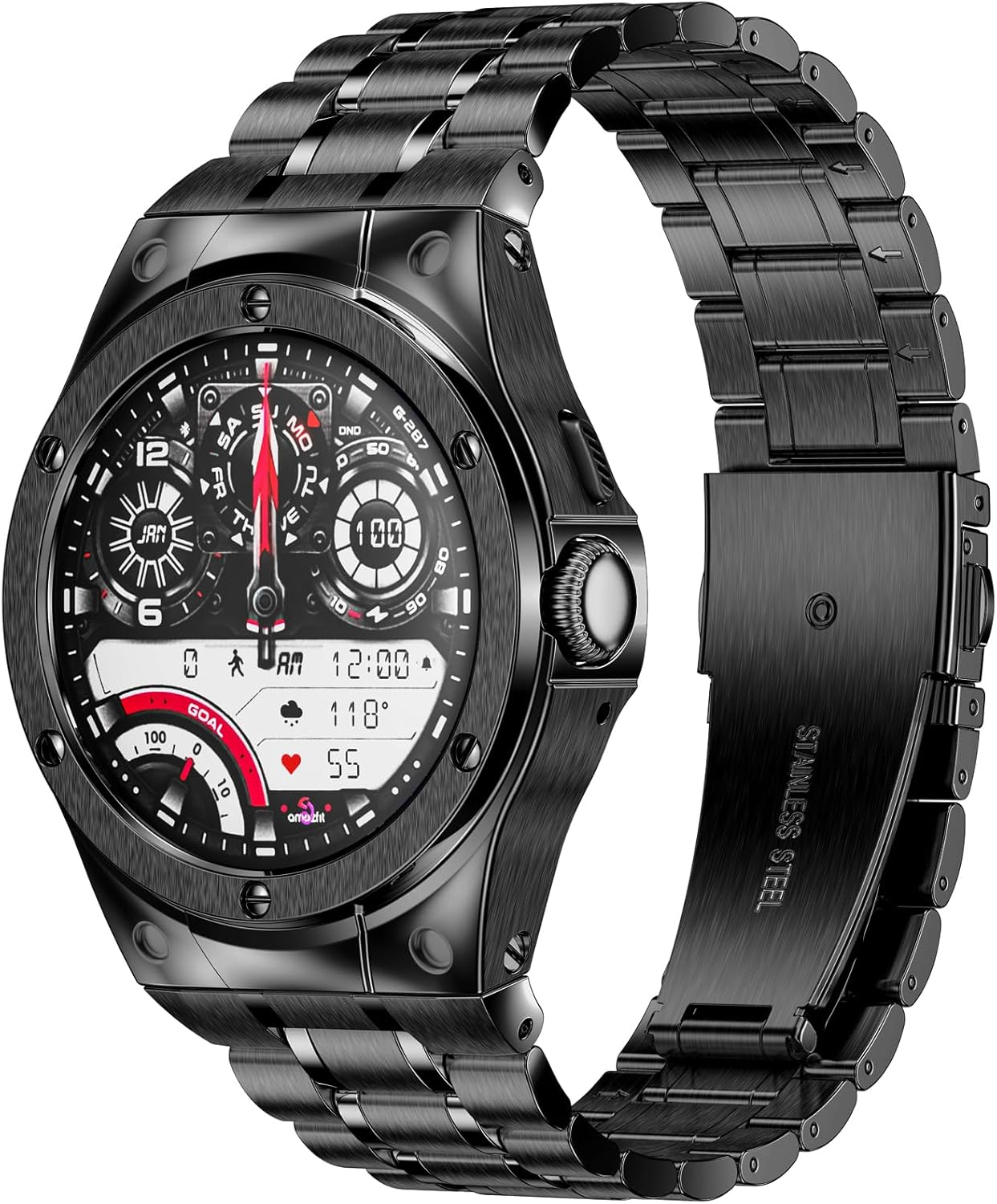 SUPLINK Stainless Steel Case with Bracelet Compatible with Google Pixel Watch 2 Bracelet Google Pixel Watch Bracelet Men, Metal Replacement Bands for Google Pixel Watch 2/1 Case (Black)