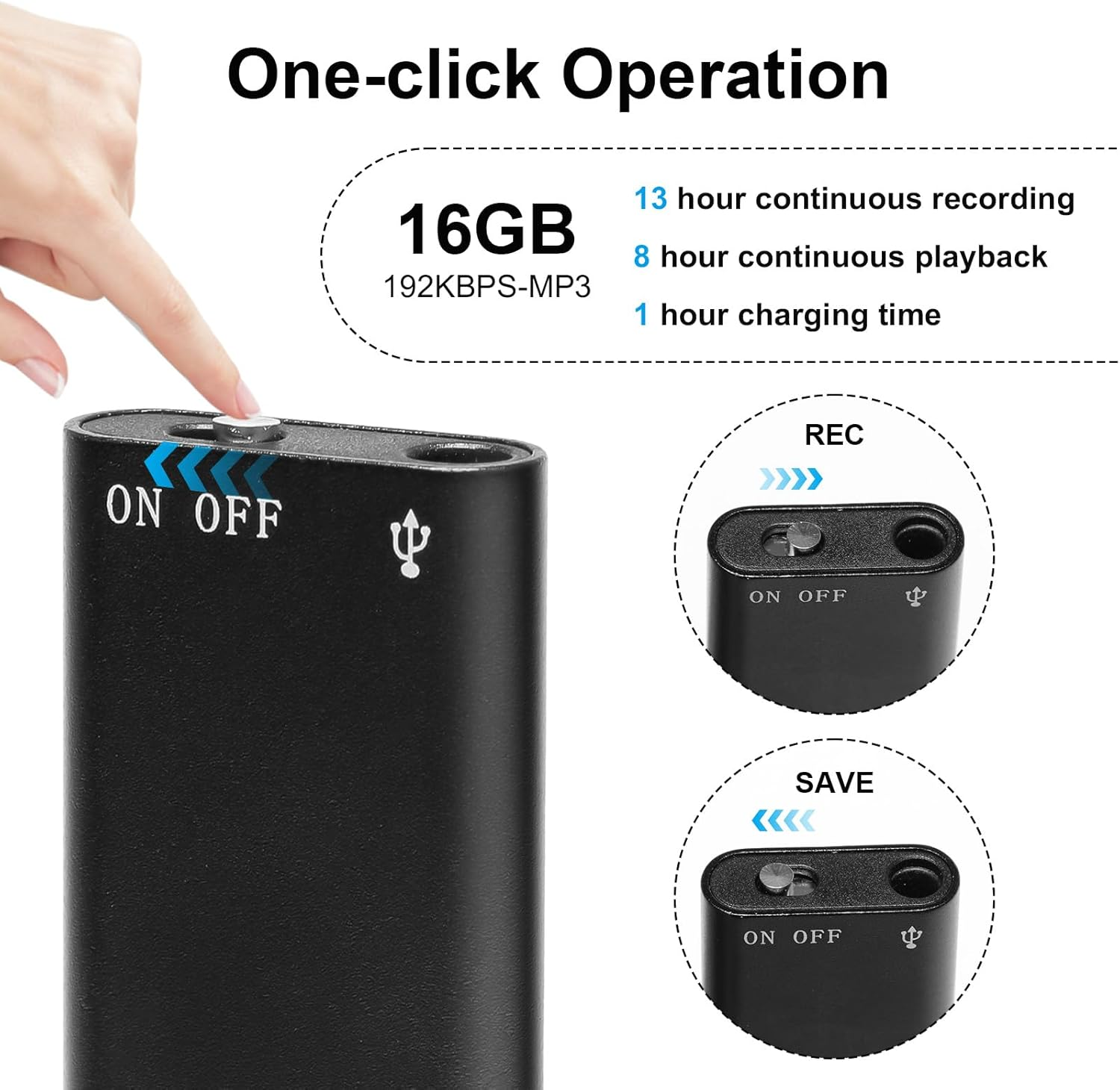 Mini Voice Recorder, Voice Recorder Spy Wireless - Listening Device Audio Sound Recording with Micro - USB Features for Equipment Wearable Audio Recording Headset 16G Black image number 4
