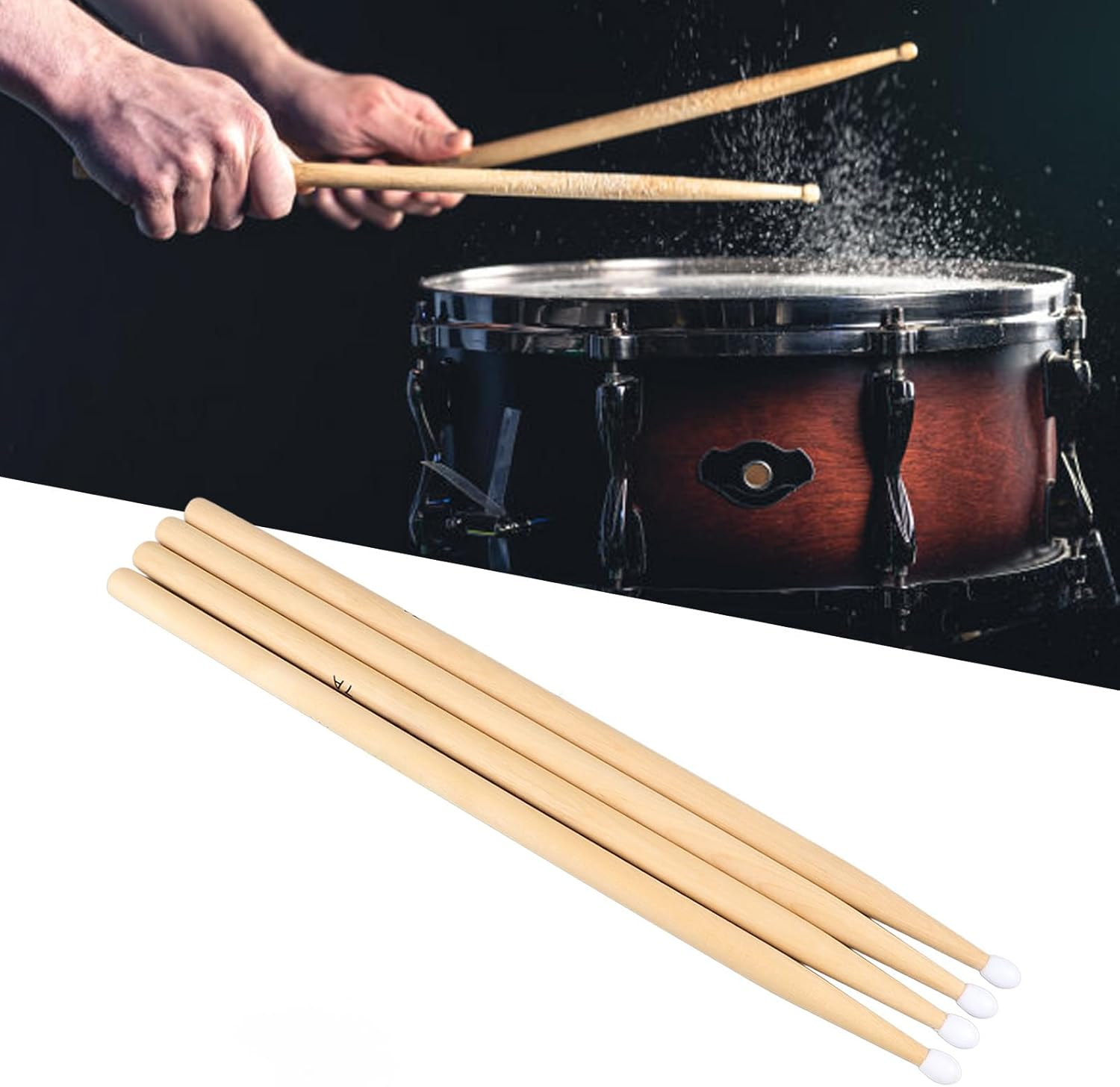 Nylon Tip Drum Sticks, Maple Wood Drumsticks Faster Playing Technique 2 Pairs Professional for Practice