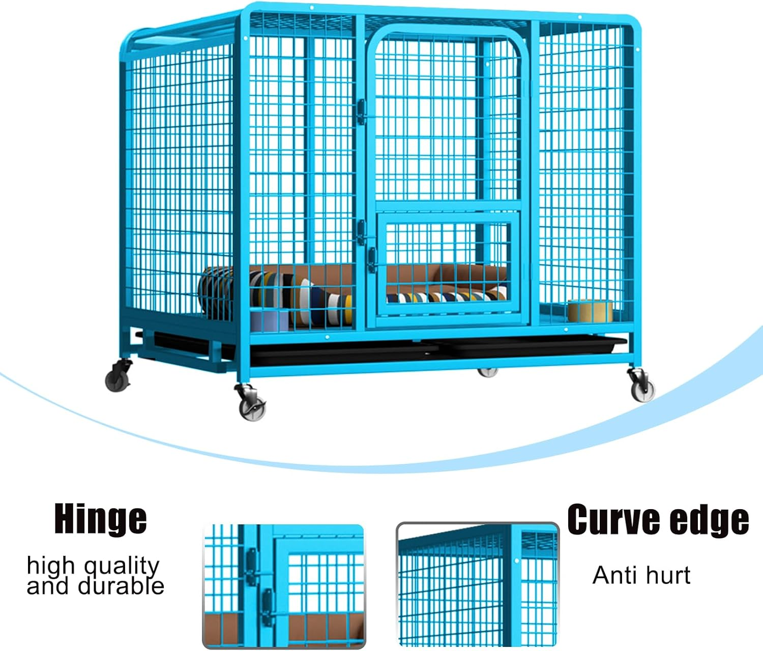 36" Dog Cage Crate,Large Kennel Pet Cage with Removable Tray&4 Rollers,Foldable Cat Puppy Metal Cage Playpen (White) image number 4