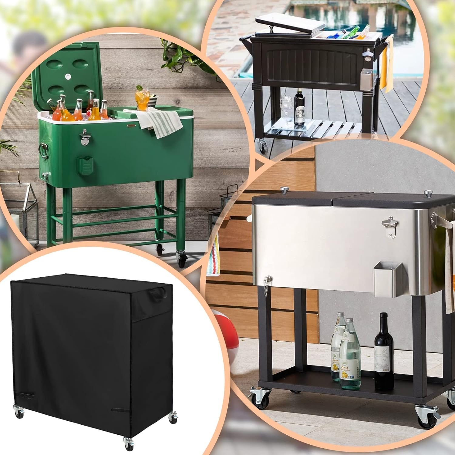 Patio Cooler Cart Cover Fits for Most 80 Quart Rolling Cooler Cart, Waterproof Patio Ice Chest Protective Covers for Outdoor Bar Cart, 33L X 19W X31H In image number 5