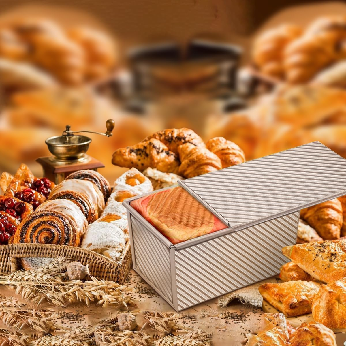 PENGQIMM Large Pullmanloaf Tin with Lid,Bread Toast Mold with Cover Non-Stick Pullman Loaf Tin 1000G / 2.2Lb Dough Non Stick Loaf Tins for Baking,Aluminum Alloy Loaf Pan for Oven Baking image number 3
