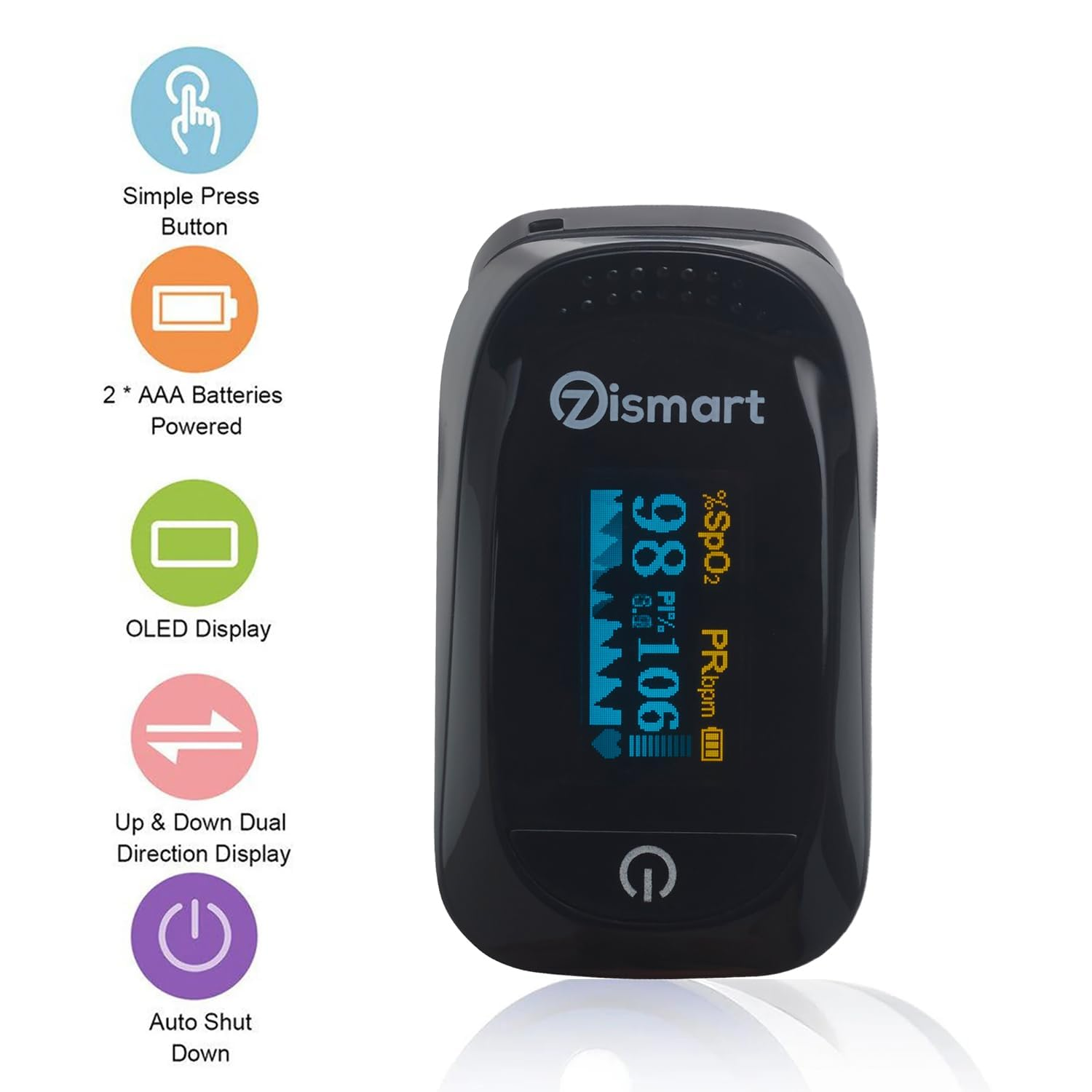 Fingertip Pulse Oximeter, Heart Pulse Rate, Spo2 Device Blood Oxygen Saturation Monitor for Medical or Home Use, Upgraded, Portable, Light Weight, OLED Display, Lanyard and Batteries, TGA, ARTG ID: 413949 Ozismart image number 4
