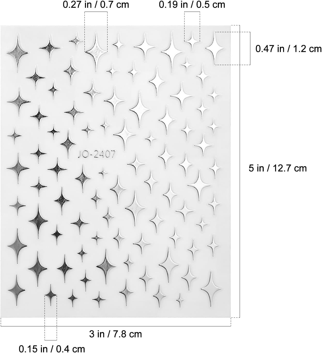 OFFIGAM 5 Sheets Nail Art Stickers Silver Stars Small Design Star Nail Decals Sparkle Metal image number 5