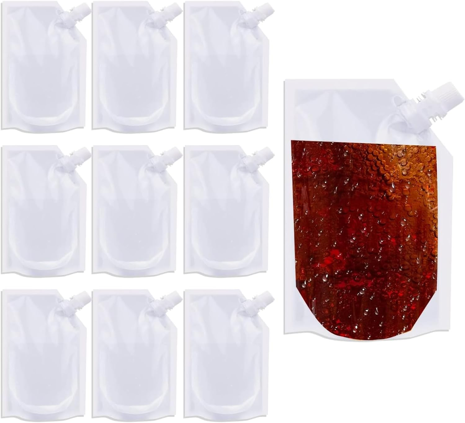 Rhoyee 10PCS 250Ml Reusable Drink Pouches with Screw Caps &ndash; Leakproof Plastic Hip Flasks for Alcohol, Juice & Water &ndash; Foldable Travel Pouch Bags for Festivals, Camping & Hiking image number 6