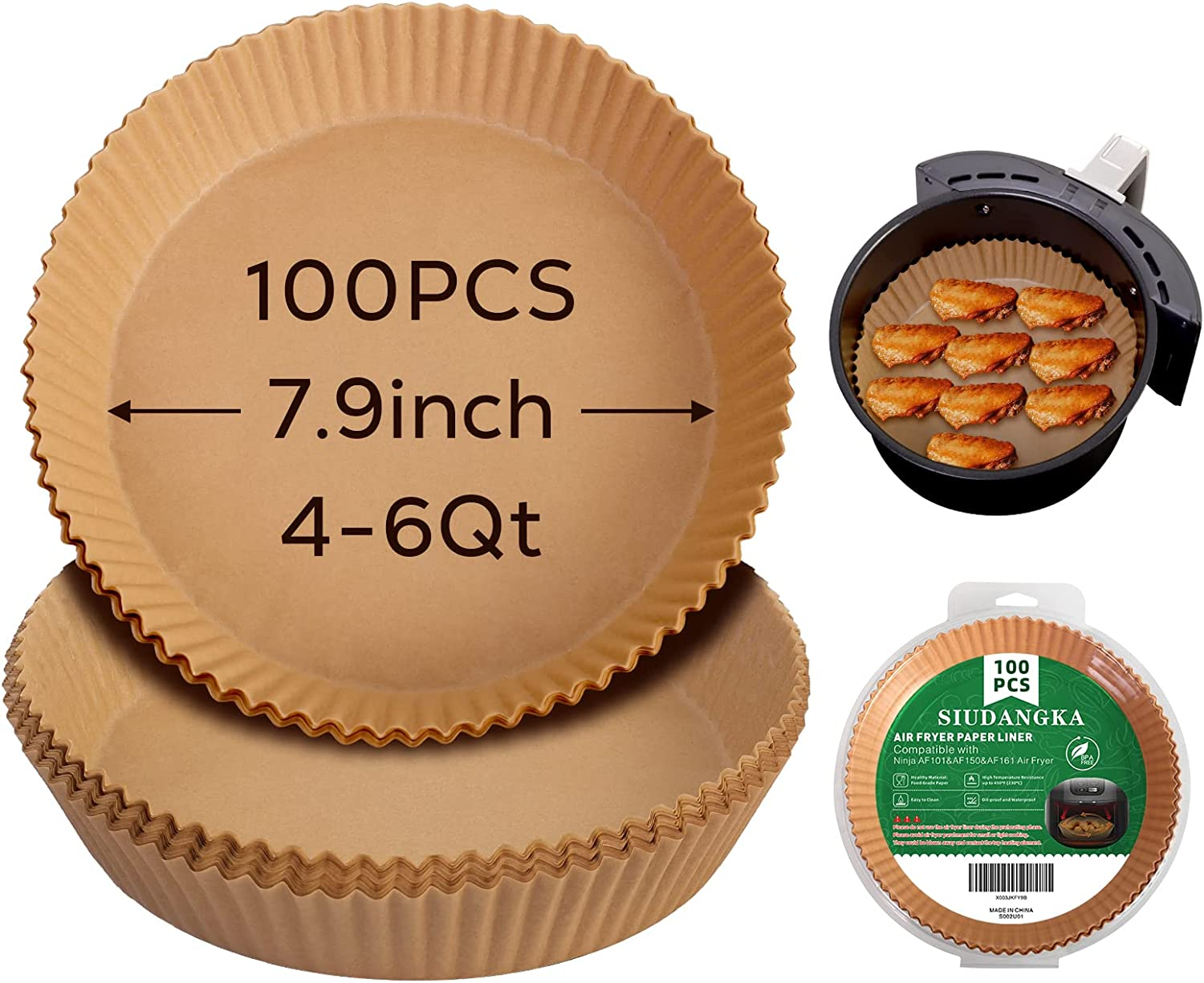 Air Fryer Liners for Ninja Air Fryer, 100 Pcs Disposable Airfryer Liners Parchment Paper Sheets Air Fryer Accessories Compatible with Ninja AF101 Air Fryer, Ninja Af150Air Fryer XL and Ninja AF161 Max image number 5