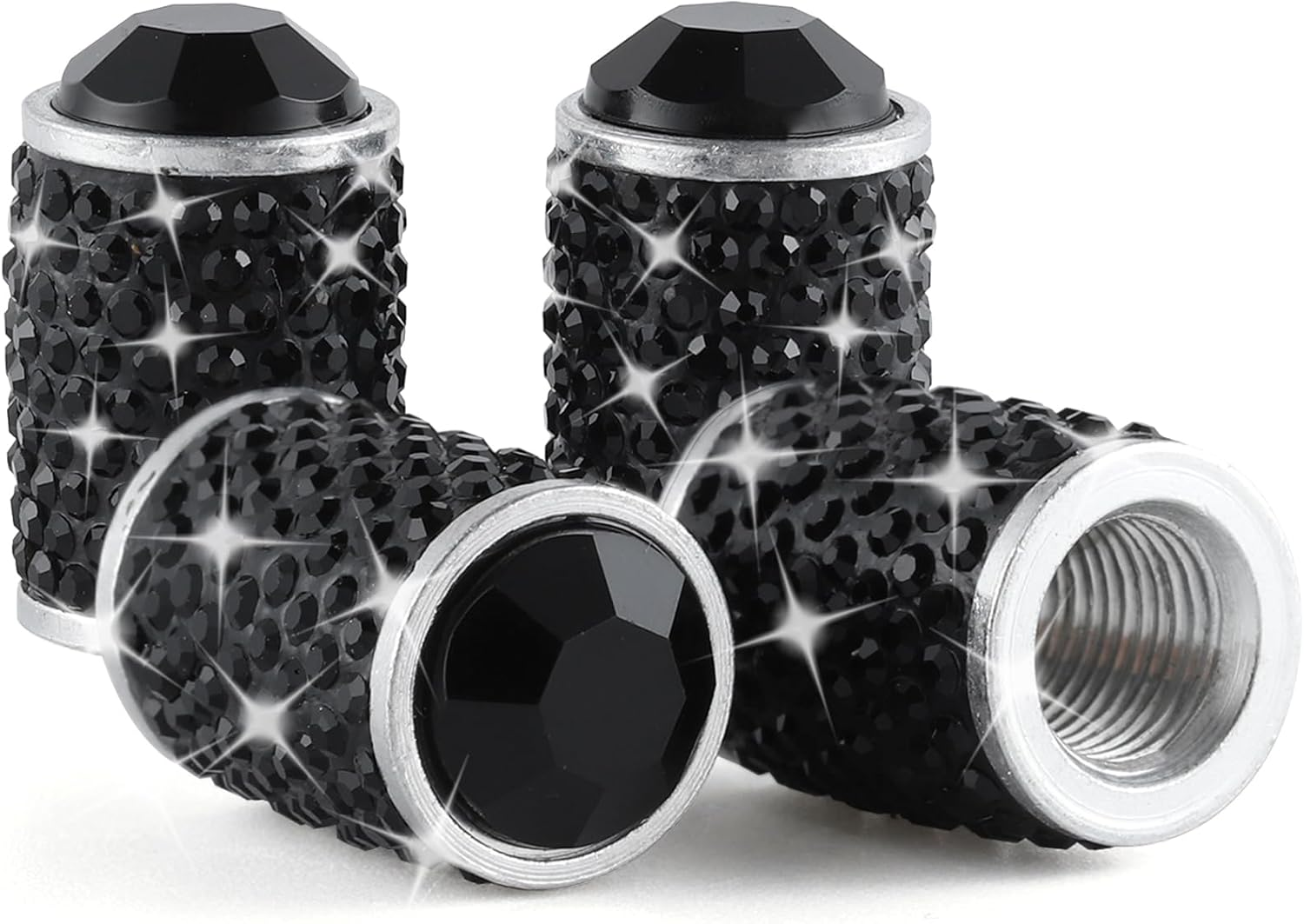 Alpmosn Car Wheel Tire Valve Caps, 4 PCS Bling Tire Valve Caps, Crystal Tire Caps Shinny Rhinestone for Women, Universal Car Dustproof Tire Valve Caps for Cars, Trucks, SUV and Motorcycles (AB)
