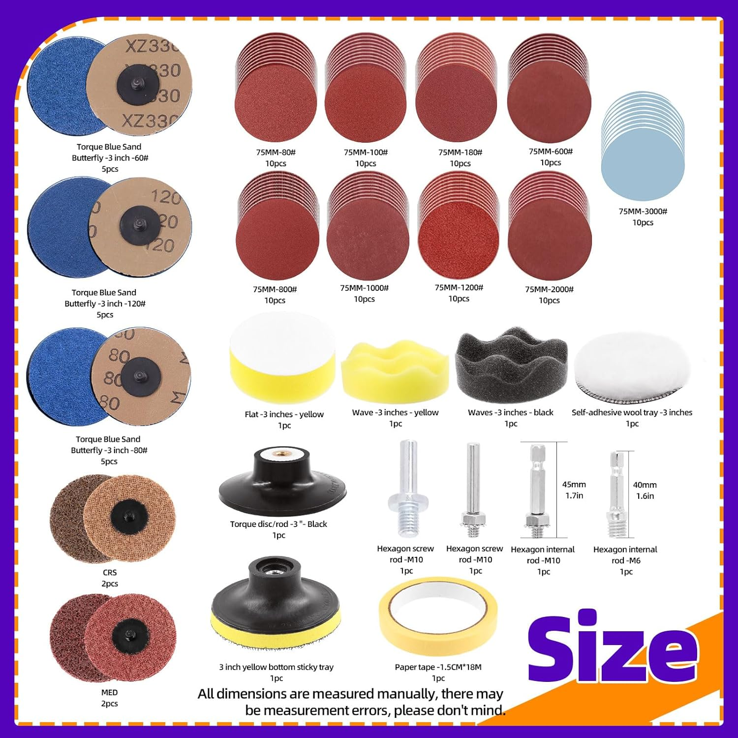 Swpeet 120 Pcs Sanding Disc Backing Pads Kit, 3 Inch Sanding Discs for Drill Polishing Die Grinder Attachment, Sanding Discs Includes 75-3000 Grit, Zirconia Roll Lock Discs, 1/4" and 2/5" Hex Shank image number 4