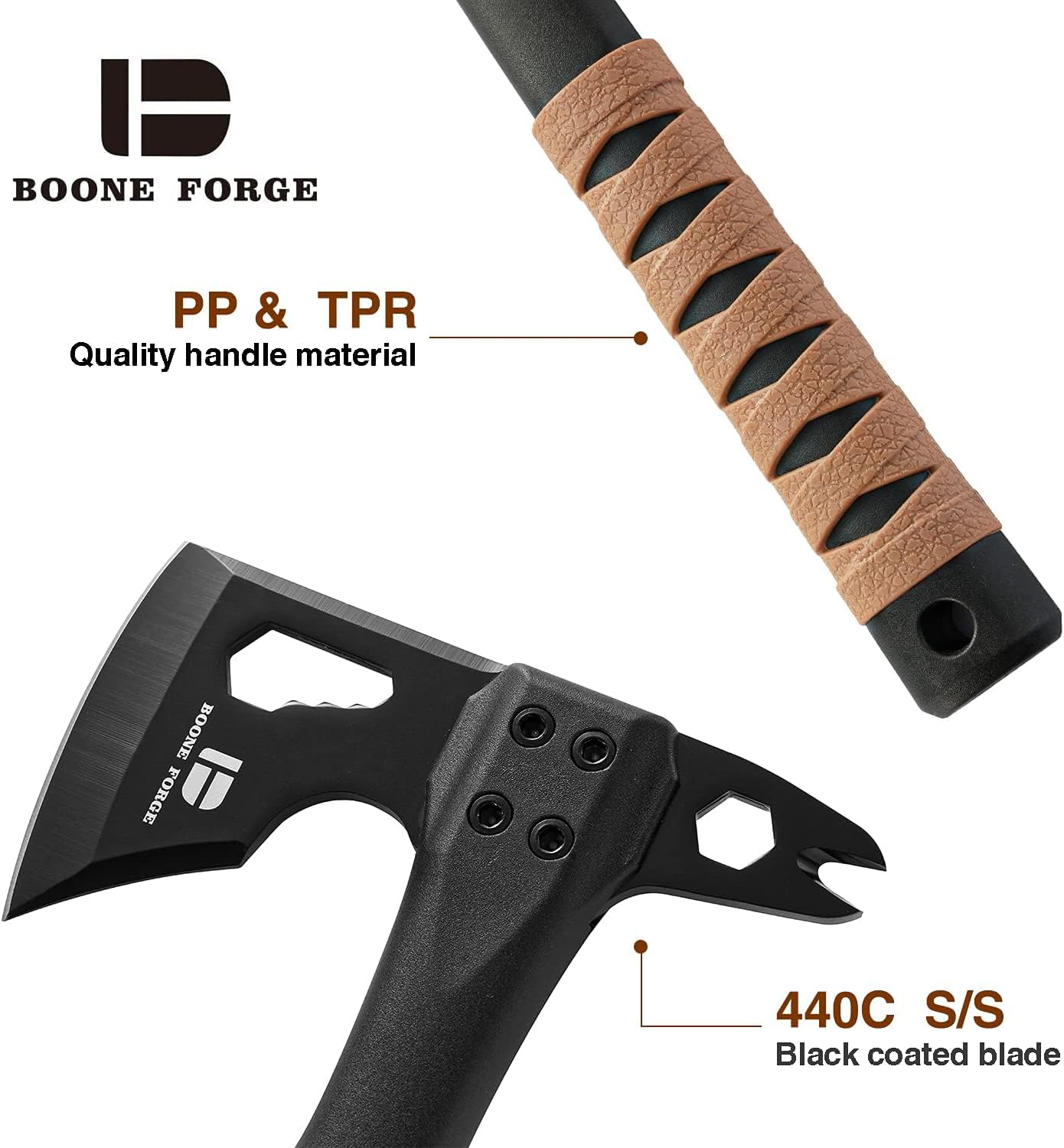 KHU Axe Hatchet - PP & TPR Handle for Gardening Camping Axes with Sheath - Black image number 2