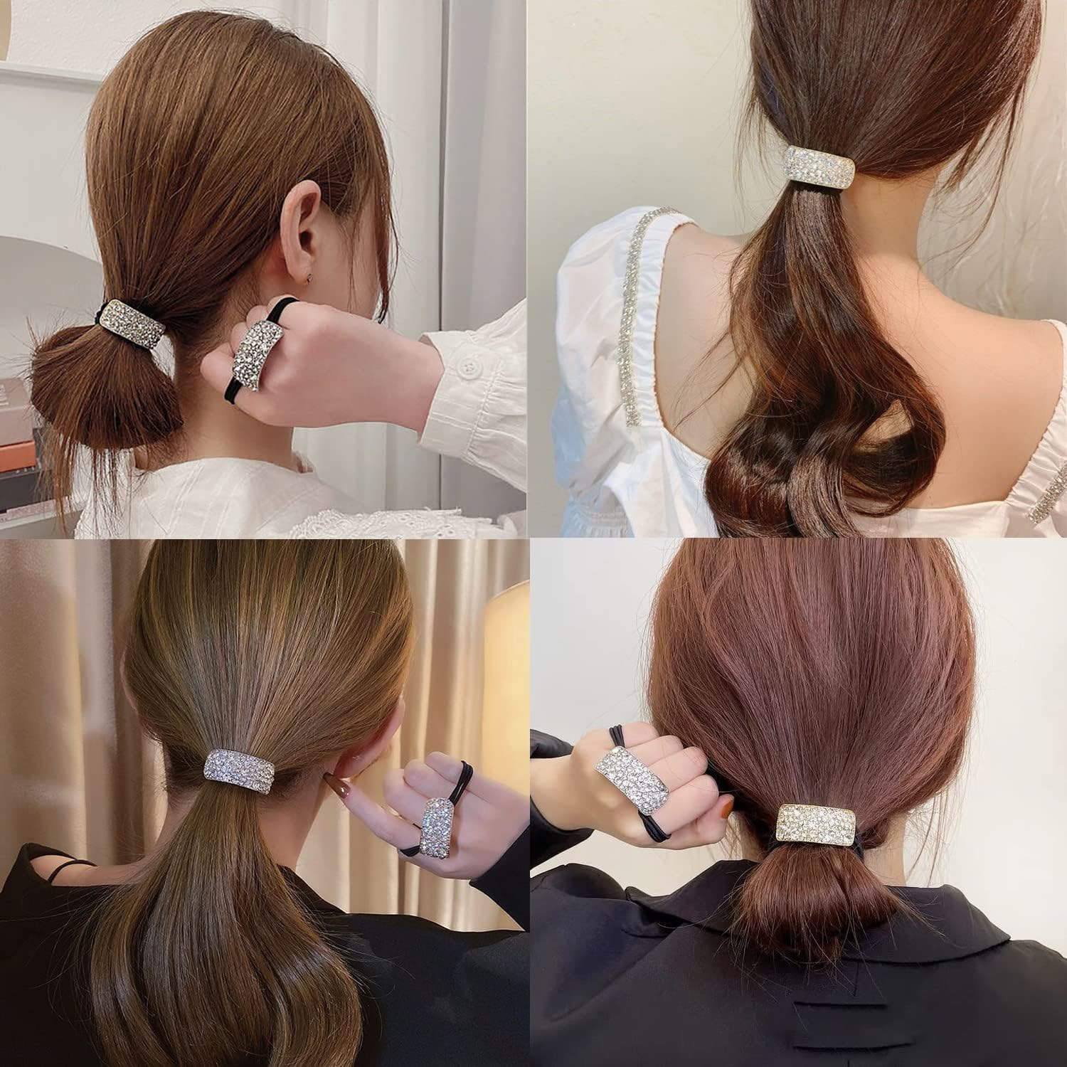 Ceeyoll Pack of 6 Hair Bobbles Hair Pins for Women with Rhinestones Decorated Metal Ponytail Holder Exquisite Hair Accessories Hair Bobbles Headwear for Women and Girls image number 3