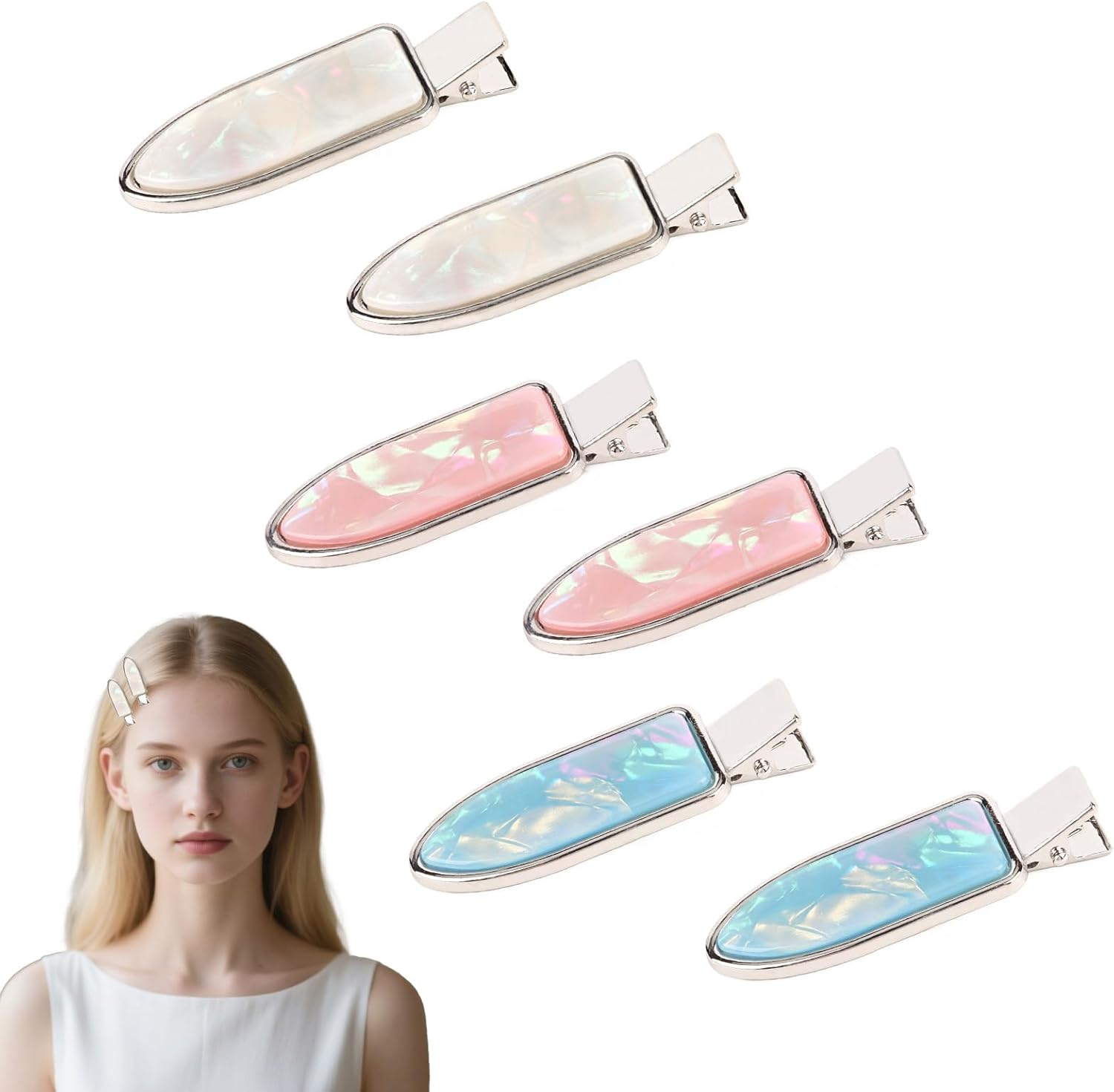 EXIPSAT Hair Clips Set (3 Pairs), Shiny Hair Clips, without Bend, Hair Clips for Women, 3 Colours (Pink, White, Blue) image number 1