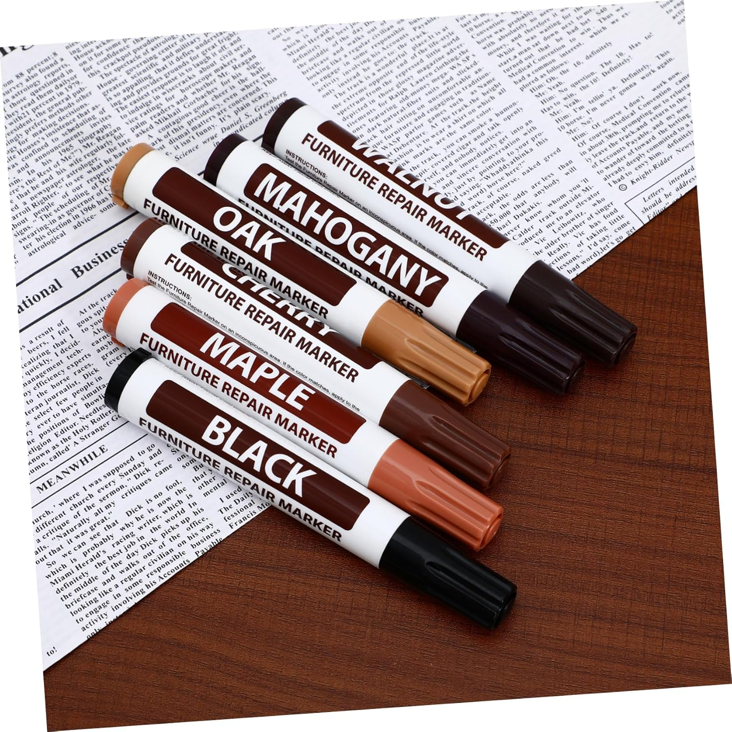 Furniture Touch-Up Pen Kit 6 Color Markers Furniture Repair Pen Scratch Covering Tool for Wood Metal Plastic Quick-Drying Easy to Use image number 2