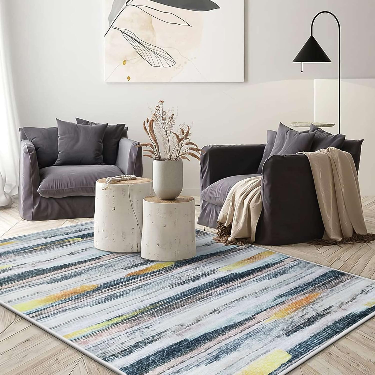 Calore Area Rugs Soft Carpet Modern Cashmere Rug for Bedroom Living Room Floor Mat Indoor Home Decorative Rugs (Black Gold, 160 X 200 Cm) image number 4