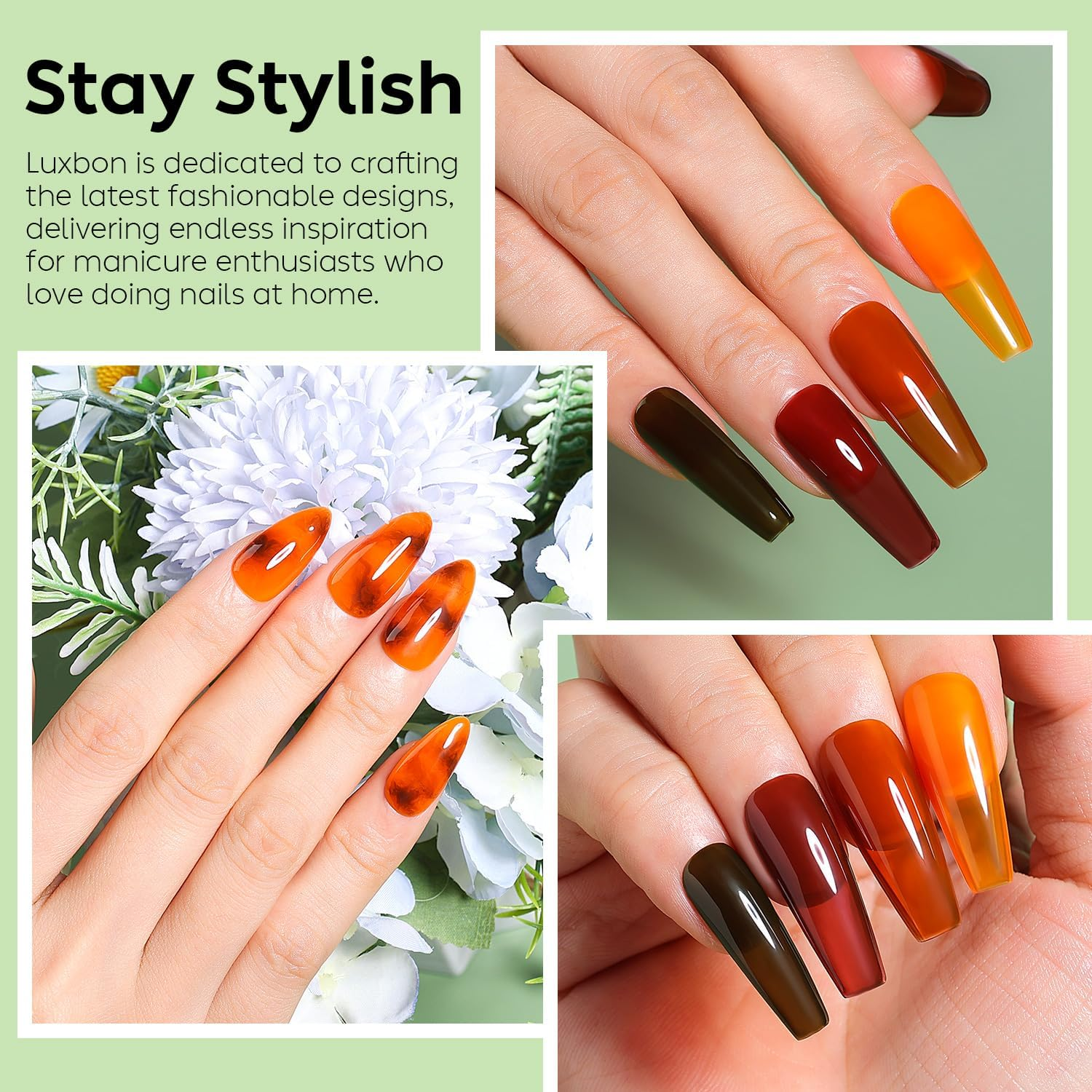 Luxbon 6 Pcs Jelly Gel Nail Polish Set - Fall Colour Set Long Lasting Autumn Gel Polish, Uv Led Soak off Nail Art Designs Manicure Kit 020 - Lb6020 image number 2