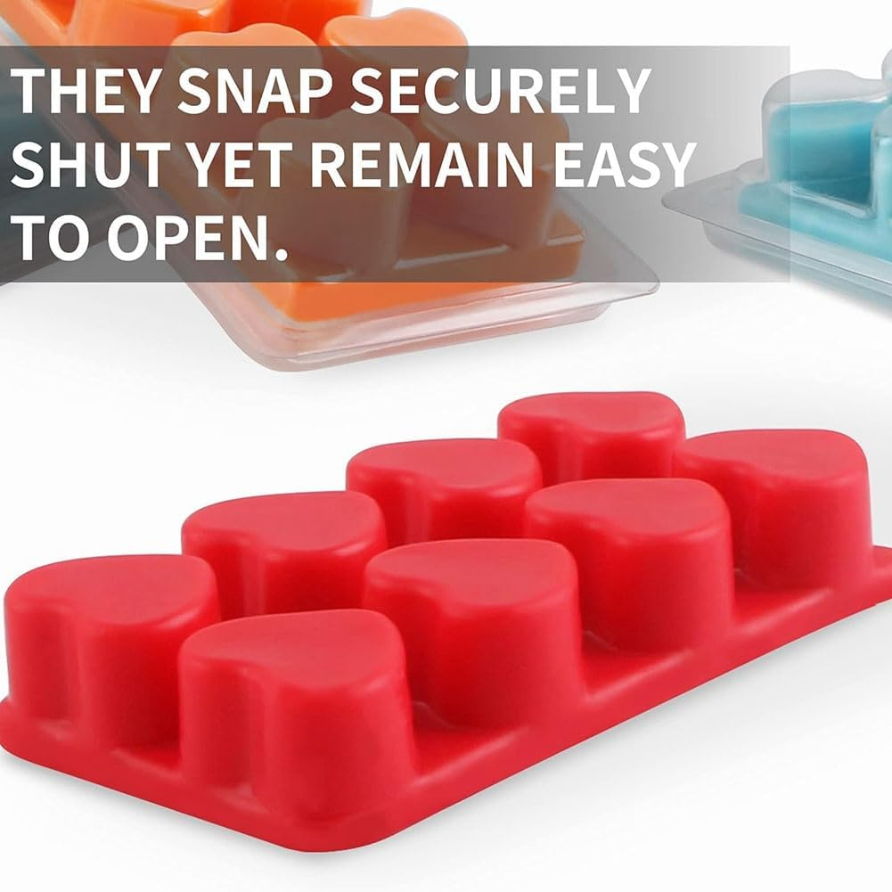 Zicojia Wax Melt Containers-8 Cavity Clear Empty Plastic Wax Melt Molds-25 Packs Heart Shape Clamshells for Tarts Wax Melts. Easy Install Easy to Use image number 2