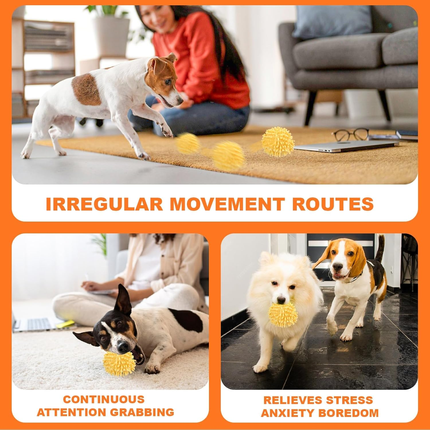 Interactive Dog Toys, Electric Dog Ball Toy with Cover, Automatic Dog Toys to Keep Them Busy, Moving Dog Enrichment Toys for Small/Medium/Large Dogs (Large Orange) image number 6