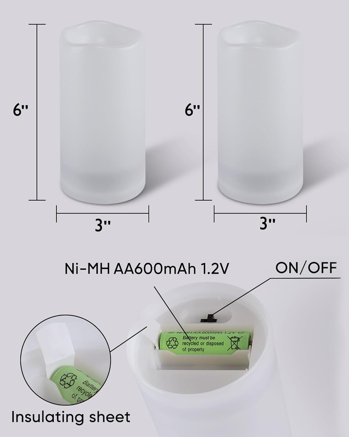 Homemory Solar Candles Outdoor Waterproof, 3"X6" Rechargeable Solar Powered Lights, Flameless Flickering Dusk to Dawn Sensor Outdoor Pillar Candles for Halloween, Lanterns, Garden, Patio, Porch image number 4