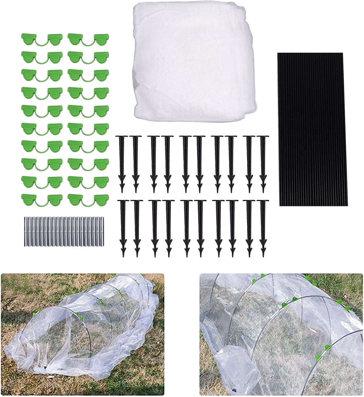 Greenhouse Hoops and Grow Tunnel Kit with Polyethylene and Glass Fiber for DIY Garden Support Frame, Gardening Supplies Including Nonwoven Cold Cloth and PE8S Rain Film,