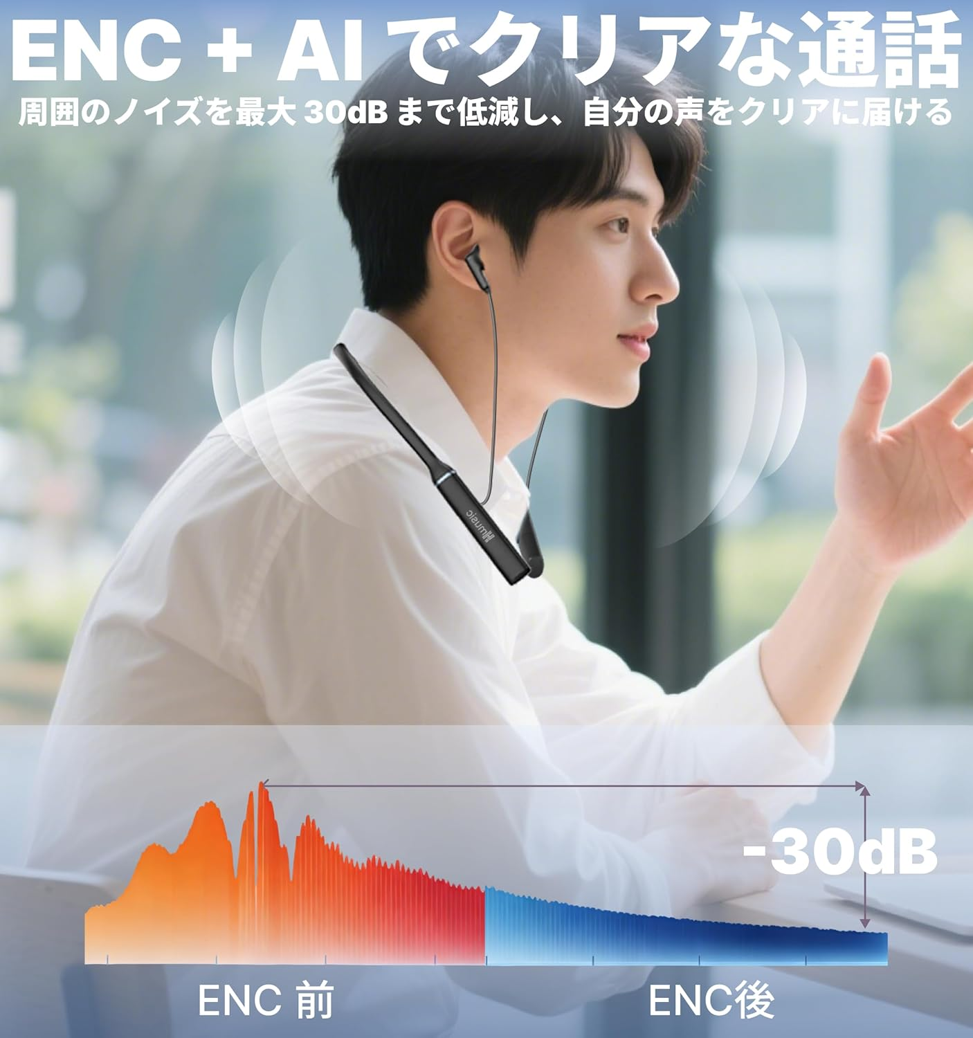 Hmusic A3 OTG Neckband Headphones Wireless Bluetooth 5.4, 35H Playtime, 12Mm Large Driver, Dual USB-C Charging, ENC Mic, Magnetic In-Ear around the Neck Earbuds for Sports, Running, Gym, Black image number 1