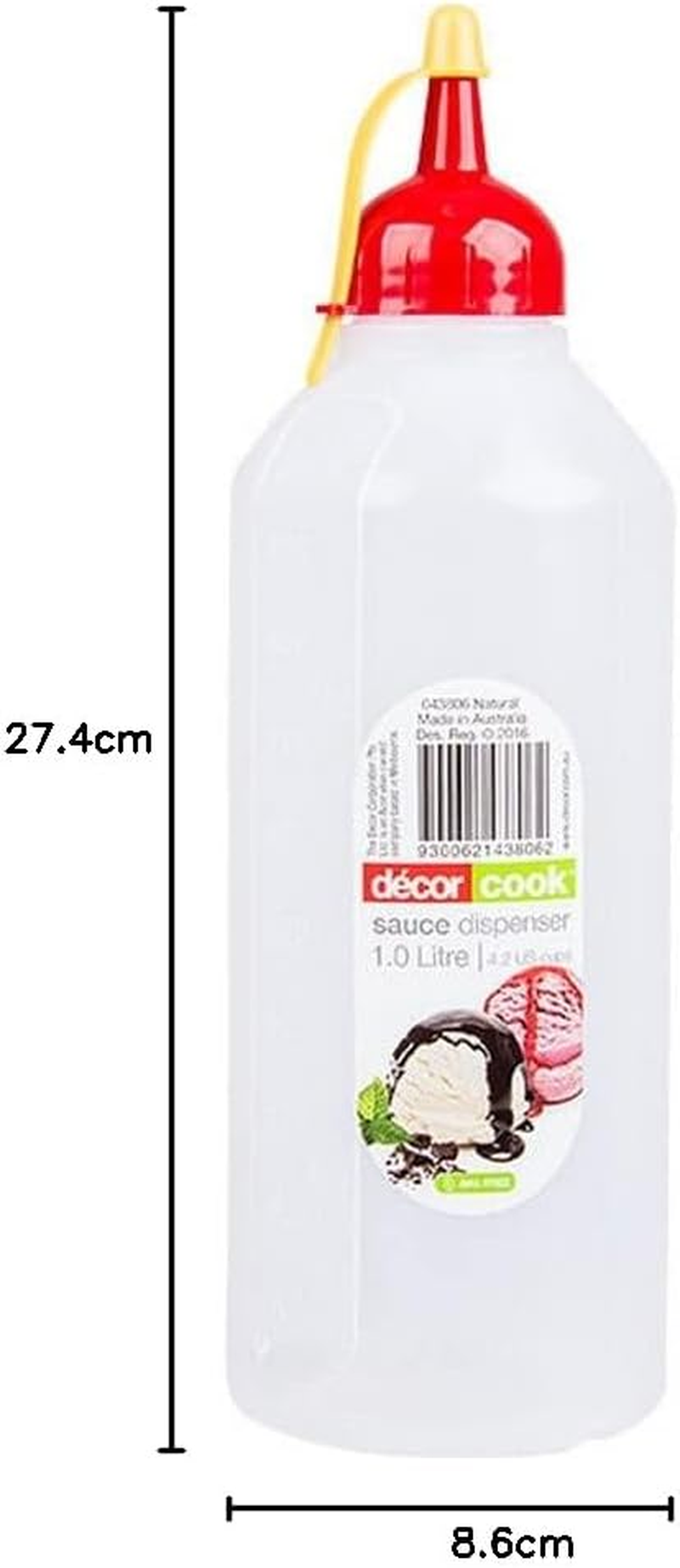 Decor Cook Plastic Sauce Dispenser Squeeze Bottle, 1L, Clear image number 1