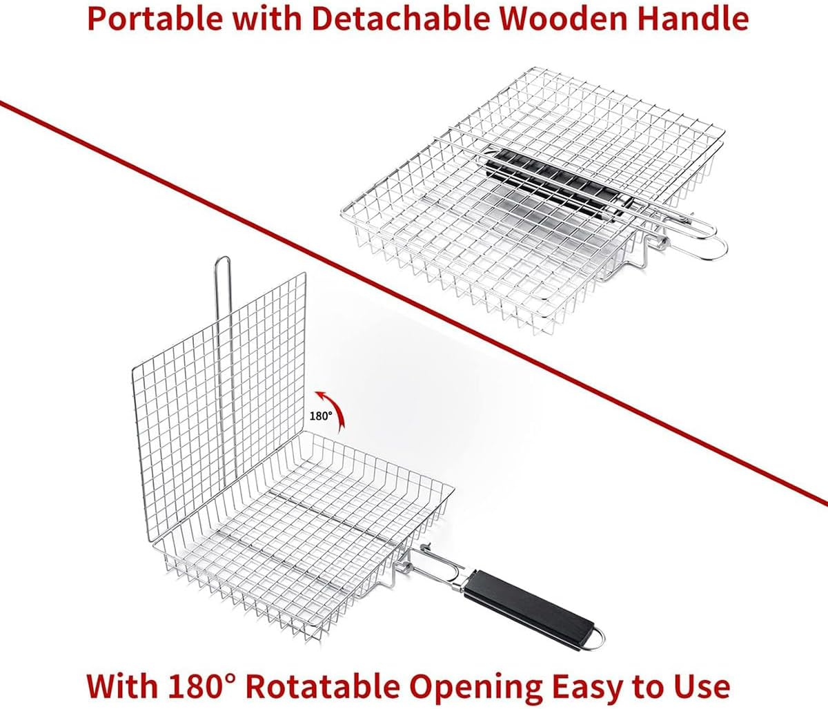 AIMALL Folding Handle Barbecue Grill Clip and Basket - Multi-Functional Stainless Steel Tool for Grilling Fish, Chicken, Corn, and More image number 3