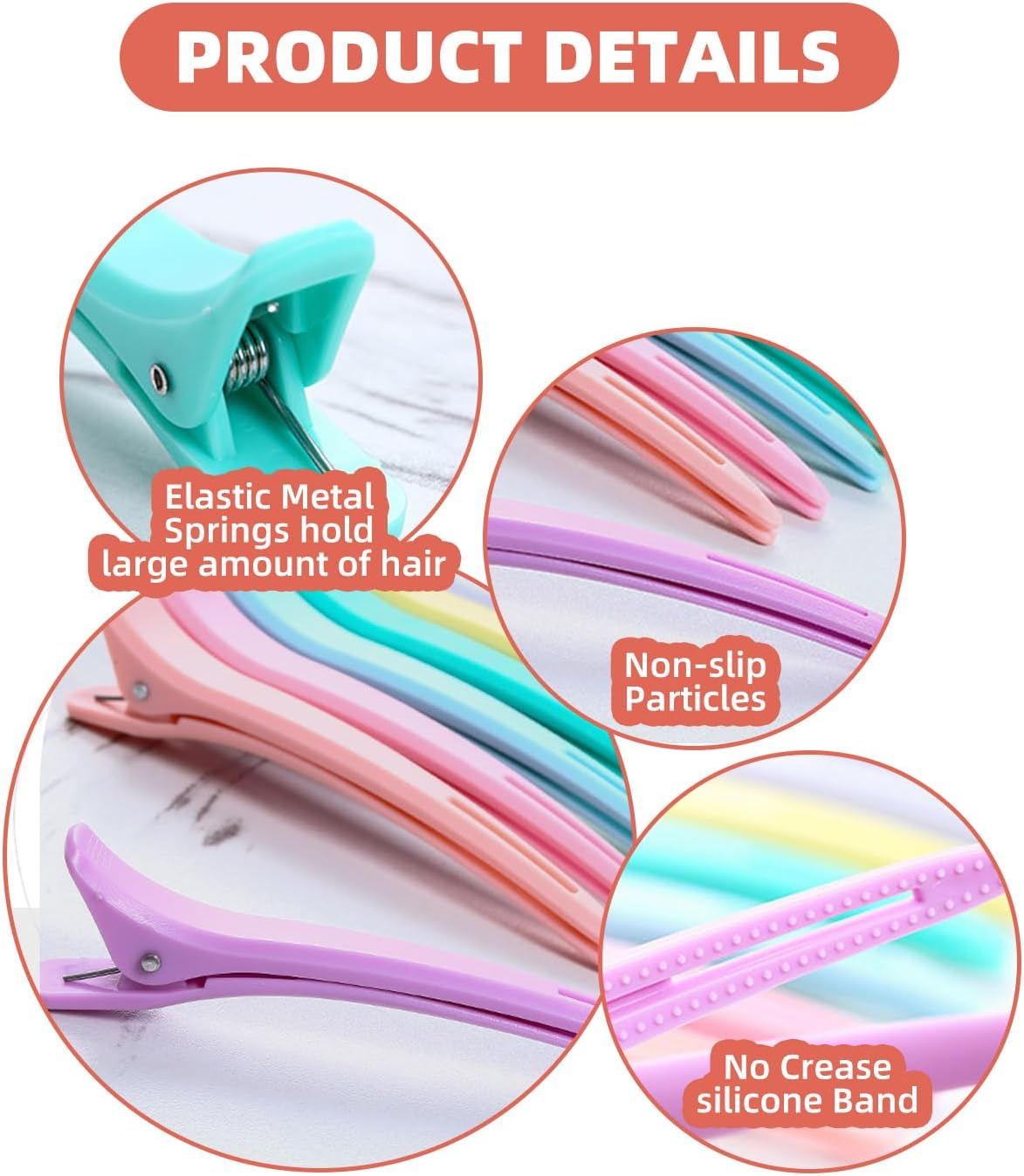 KGDUYC Pack of 6 Hair Clips Hairdresser, Hair Clips for Styling and Cutting, No-Trace Section Clips, Hairdresser with Silicone Band, Professional Salon Hair Clips, Hairdressing Supplies, Macaron Hair image number 2