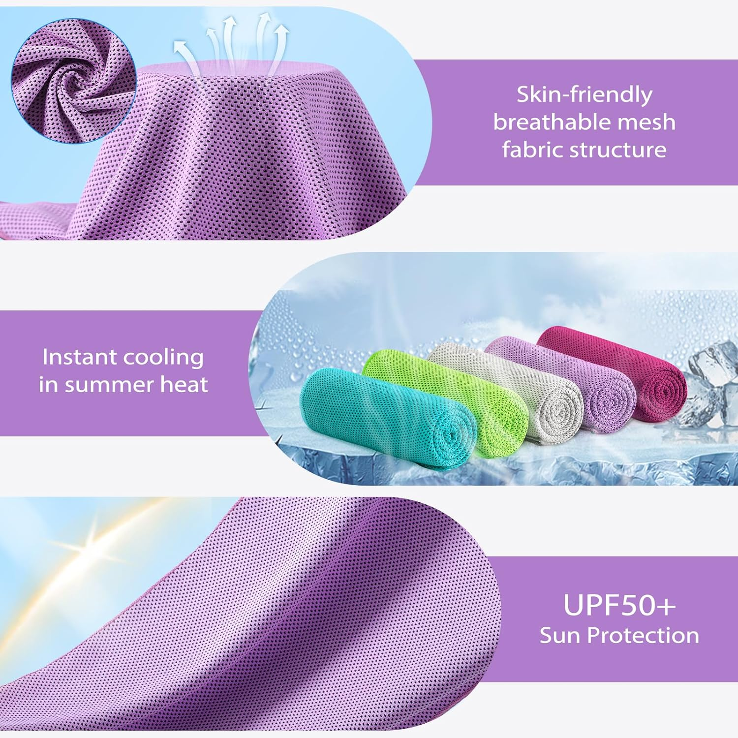 Ymomode Cooling Towels - 5 Pack Gym Towels, Gym Towel for Working Out, Yoga Towel, Quick Dry Towel for Running, Camping, Fitness & More Activities - Black/Black/Grey/Grey/Grey image number 3