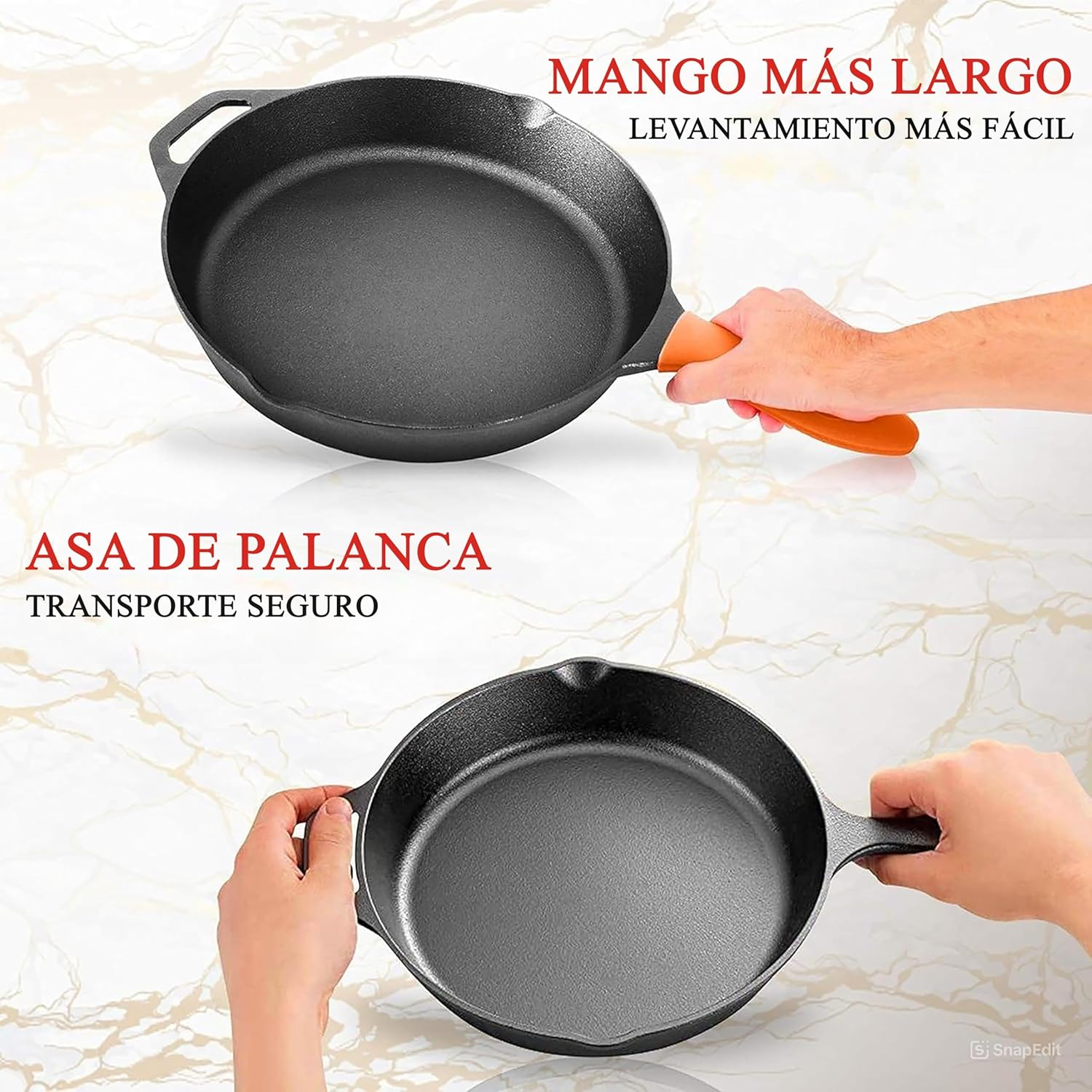 Nutrichef 10" & 12" Kitchen Frying Nonstick Cookware Set W/Drip Spout Pre-Seasoned Cast Iron Skillet Pans, 10 Inch - 12 Inch, Ceramic image number 6