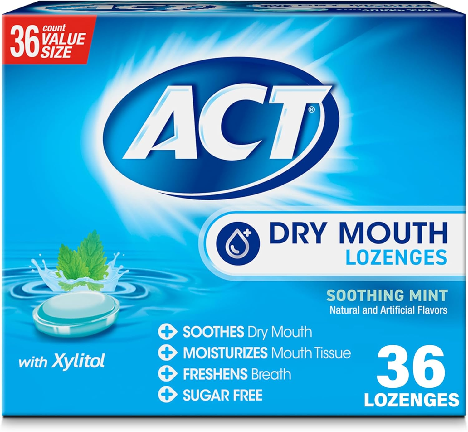 ACT Dry Mouth Lozenges Soothing Mint 36 Count Soothing Mint Flavored Lozenges with Xylitol Help Moisturize Mouth Tissue to Sooth and Relieve Discomfort from Dry Mouth, Freshens Breath image number 6
