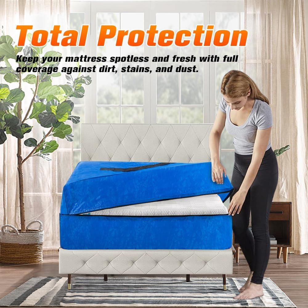 MOBI Mattress Bags for Moving and Storage, Mattress Cover with 8 Heavy Duty Handles and Strong Zipper Closure, Moving Supplies & Moving Bag, Navy, King Single Size - 207X110X38Cm image number 1
