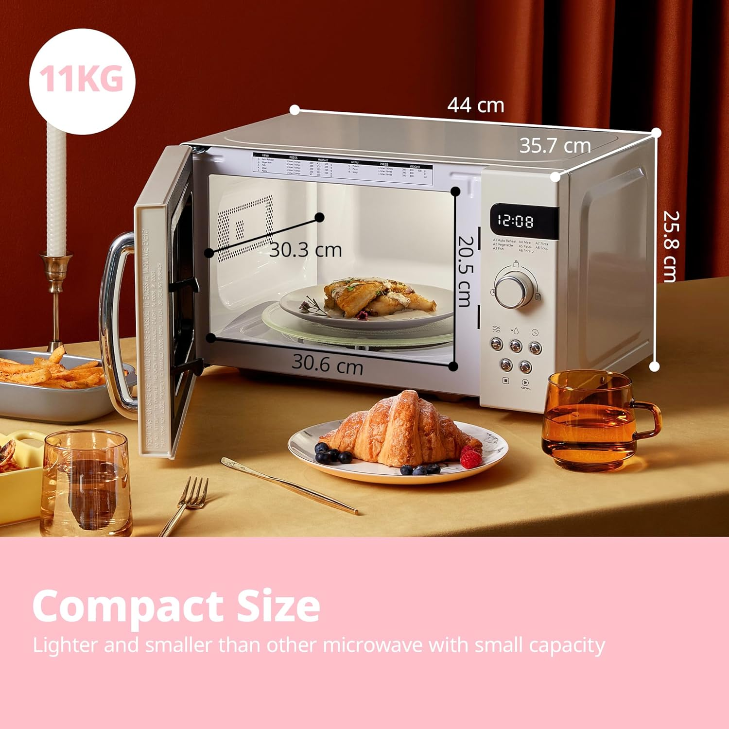 COMFEE' Retro Style 800W 20L Microwave Oven with 8 Auto Menus, 5 Cooking Power Levels, and Express Cook Button - Apricot Cream - CM-M202RAF(CM) image number 2