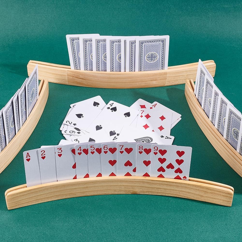 Set of 4 Curved Playing Cards Holders for Seniors Adults,13 X 1.9 X 2.4 Inch,Soild Wood Cards Holders for Playing Cards, Ideal for Multiplayer Card Games image number 3