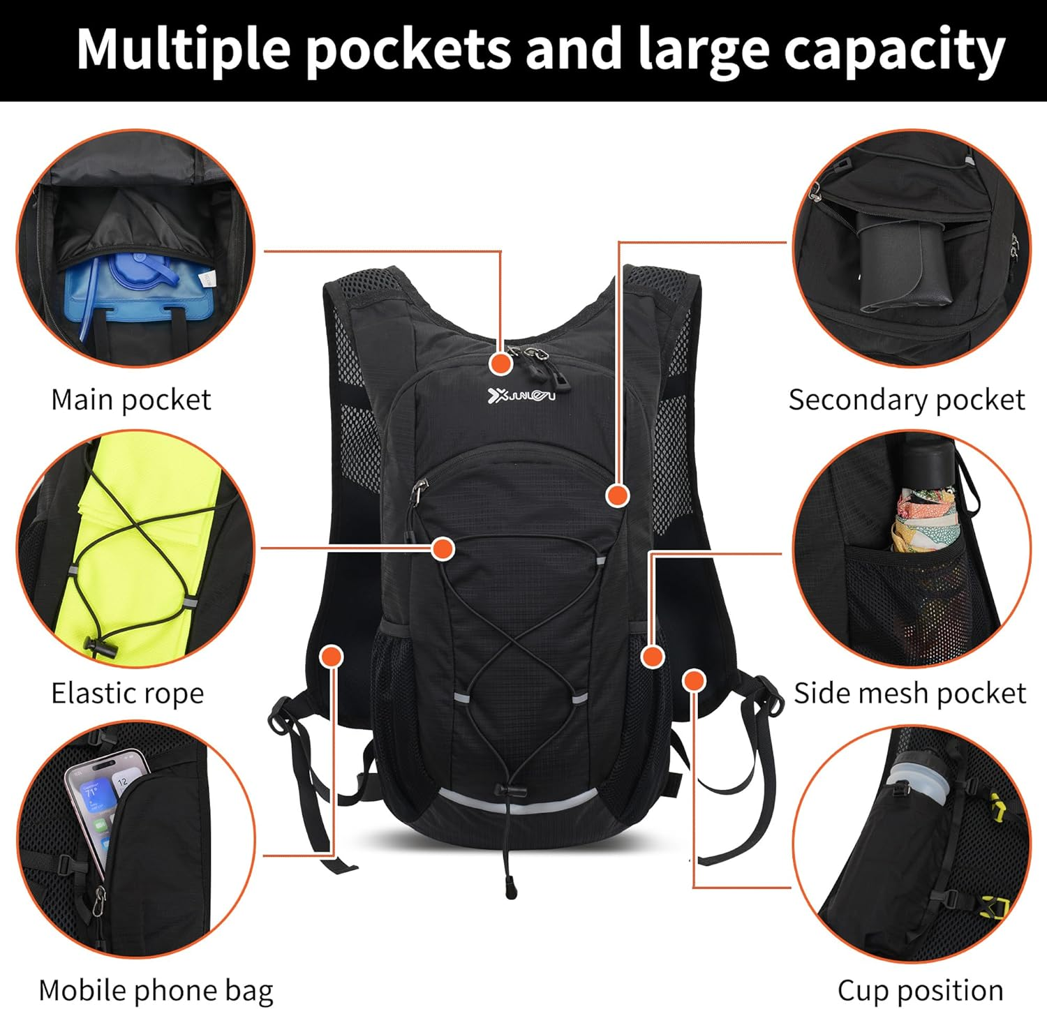 Hydration Backpack, 20L Lightweight Running Vest with 1.5L Water Bag, Cycling & Outdoor Adventures image number 2