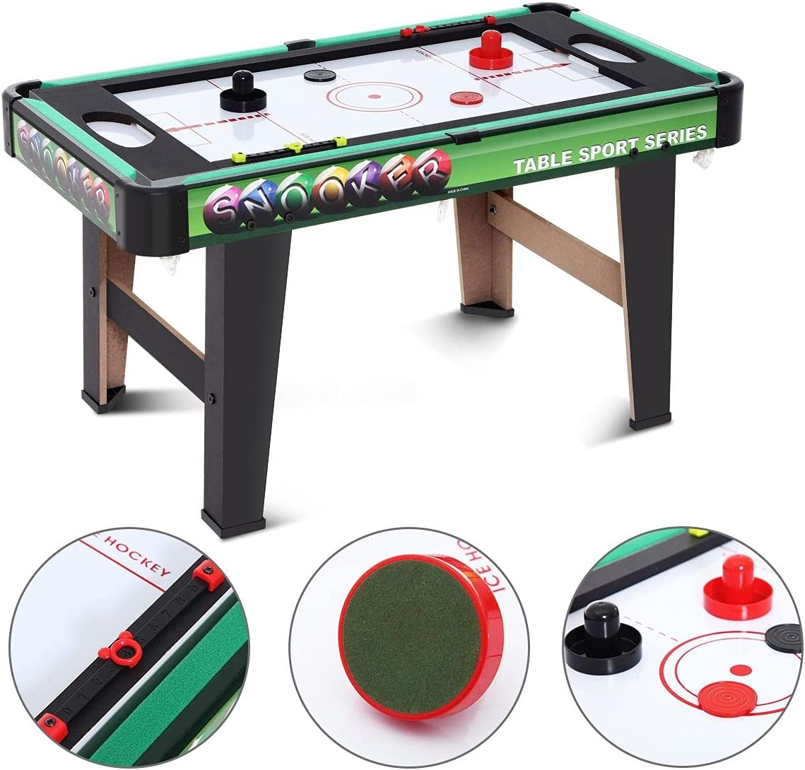 Multi Game Table 4-In-1 Family Entertainment Game Table with Air Hockey Pool Football Soccer Table Tennis Multi-Activity Combination Kids Game Table