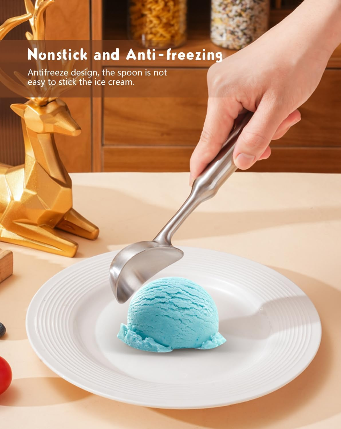 Ice Cream Scoop, One Piec Heavy Duty Stainless Steel Sturdy Icecream Scooper Cookie Fruit Scoop, Durable NO Paint NO Coating Dishwasher Safe image number 2