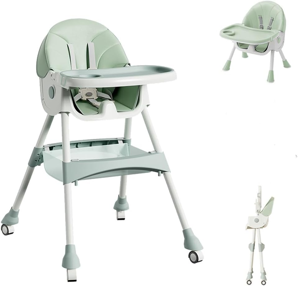 Portable Baby High Chair, 6 in 1 Convertible High Chairs for Babies & Toddlers with 5-Point Safety Harness, Foldable High Chair for Space-Saving, Adjustable Dining Tray, Backrest & Height image number 2