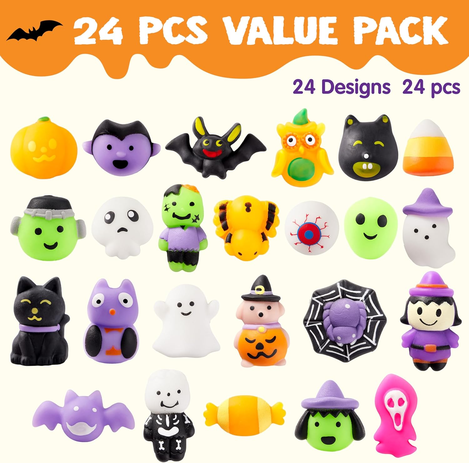 JOYIN 24 Pcs Halloween Mochi Squishy Toys, Halloween Classies Character Squishy Toys for Party Favors, Boys & Girls Birthday Gifts, Classroom Prize, Goodie Bag image number 4