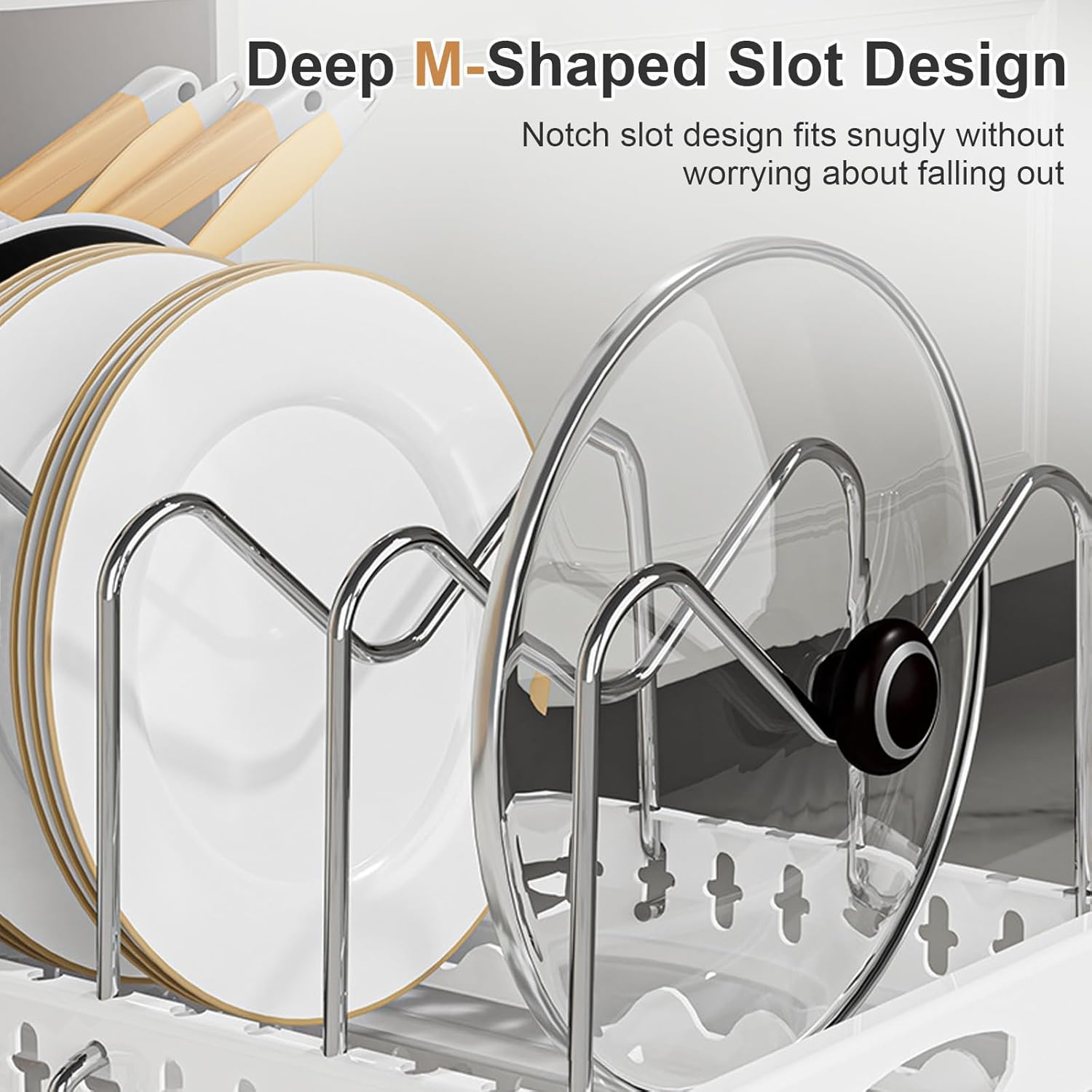 2 Pack Pots and Pans Organizer under Cabinet, Pull-Out Pots and Pans Organizer, under Cabinet Pot Lid Holder, Adhesive Sliding Type Pots and Pans Storage with 9 Adjustable Dividers (White)