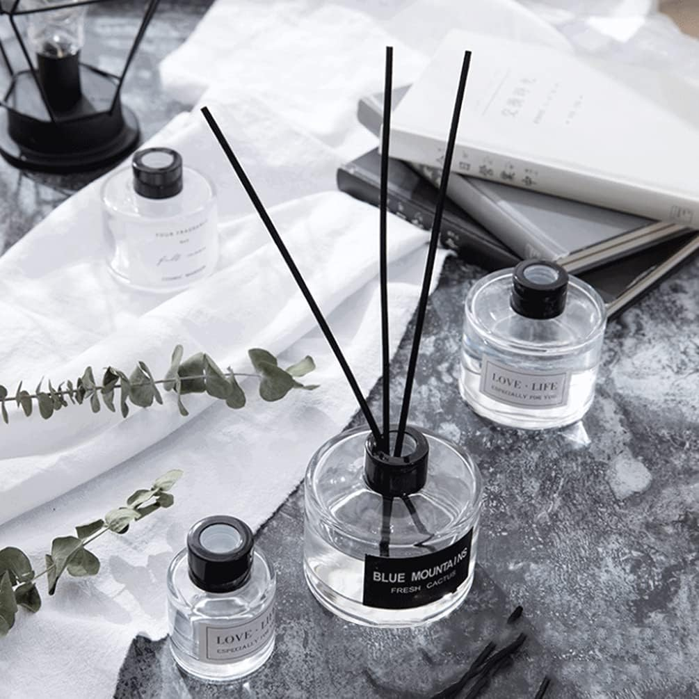 Set of 2 Glass Essential Oils Diffuser Bottles Fragrance Bottle Jars Containers for DIY Replacement Reed Diffuser Sticks Sets Essential Oils Crafts Decor (50ML Black Cap) image number 5