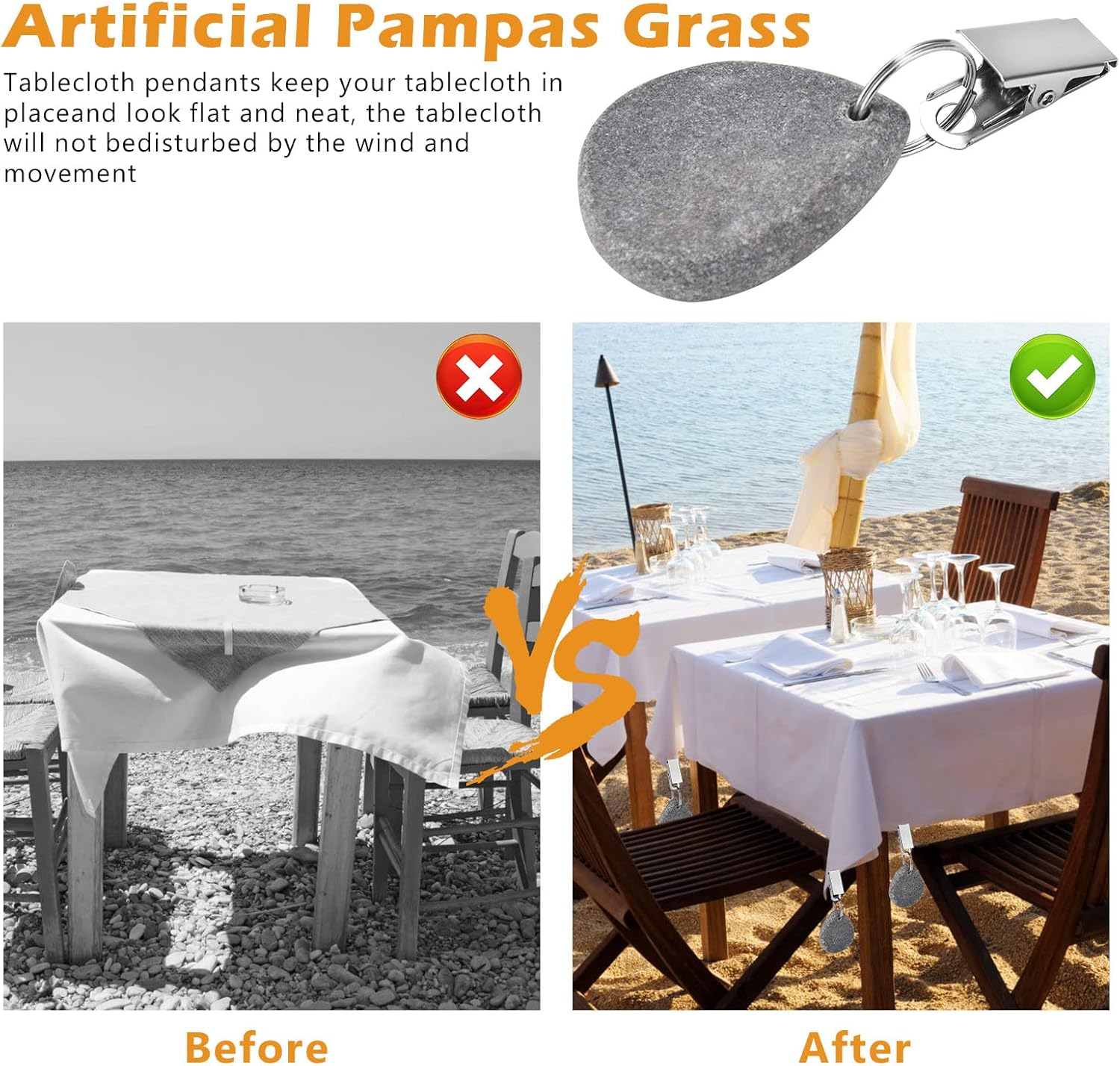 Tablecloth Weights, 8 Pcs Tablecloth Pendants with Clips, Heavy Duty Marble Table Cloth Weights for outside Table, Table Clips for Home Picnic Wedding Tables Decoration image number 5