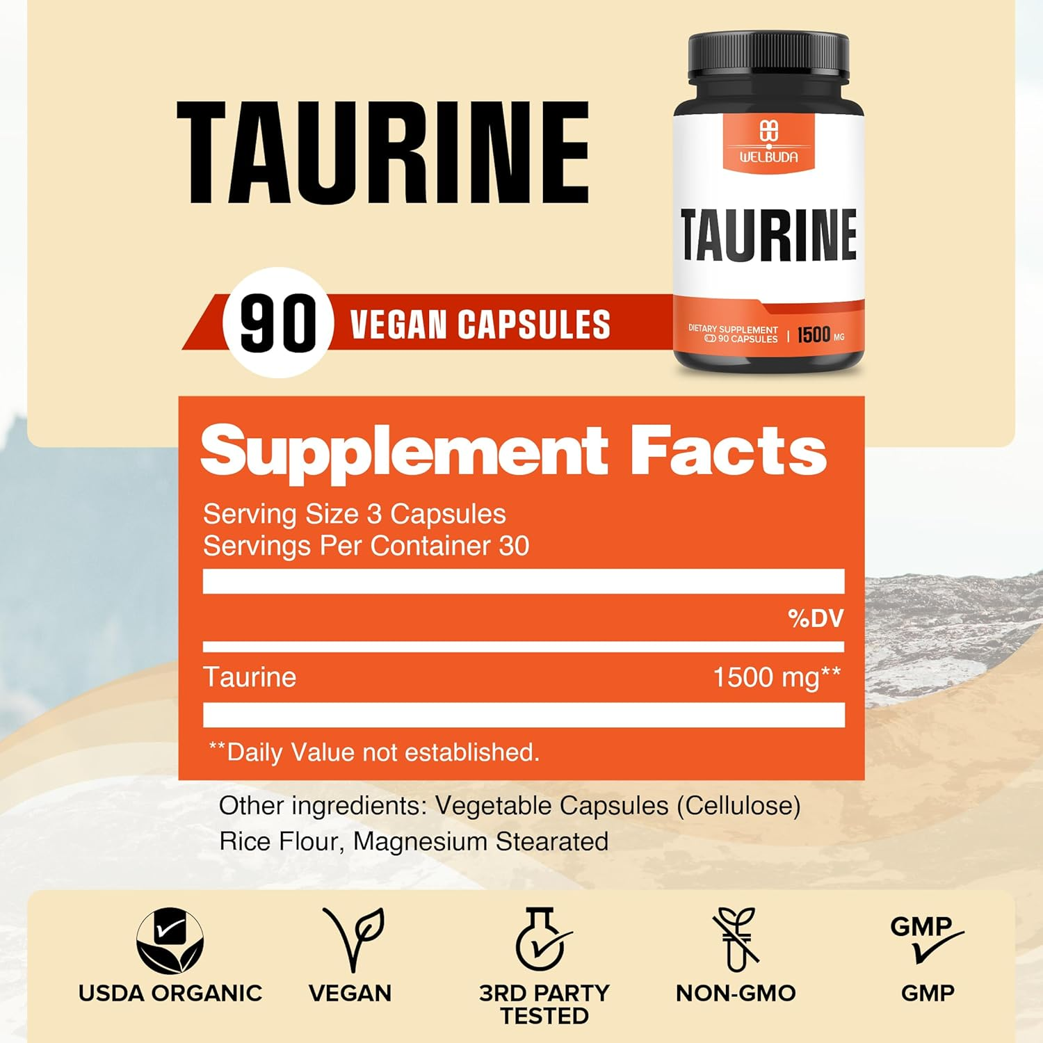 Taurine Supplement 1500Mg - 90 Capsules for 1 Month image number 1